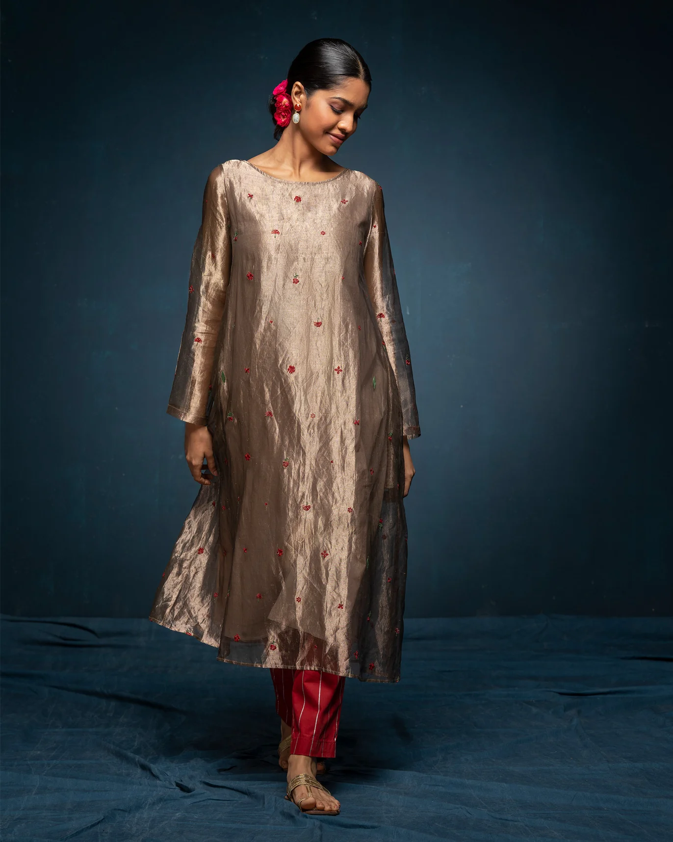Boat Neck Kurta - Gold - Image 5