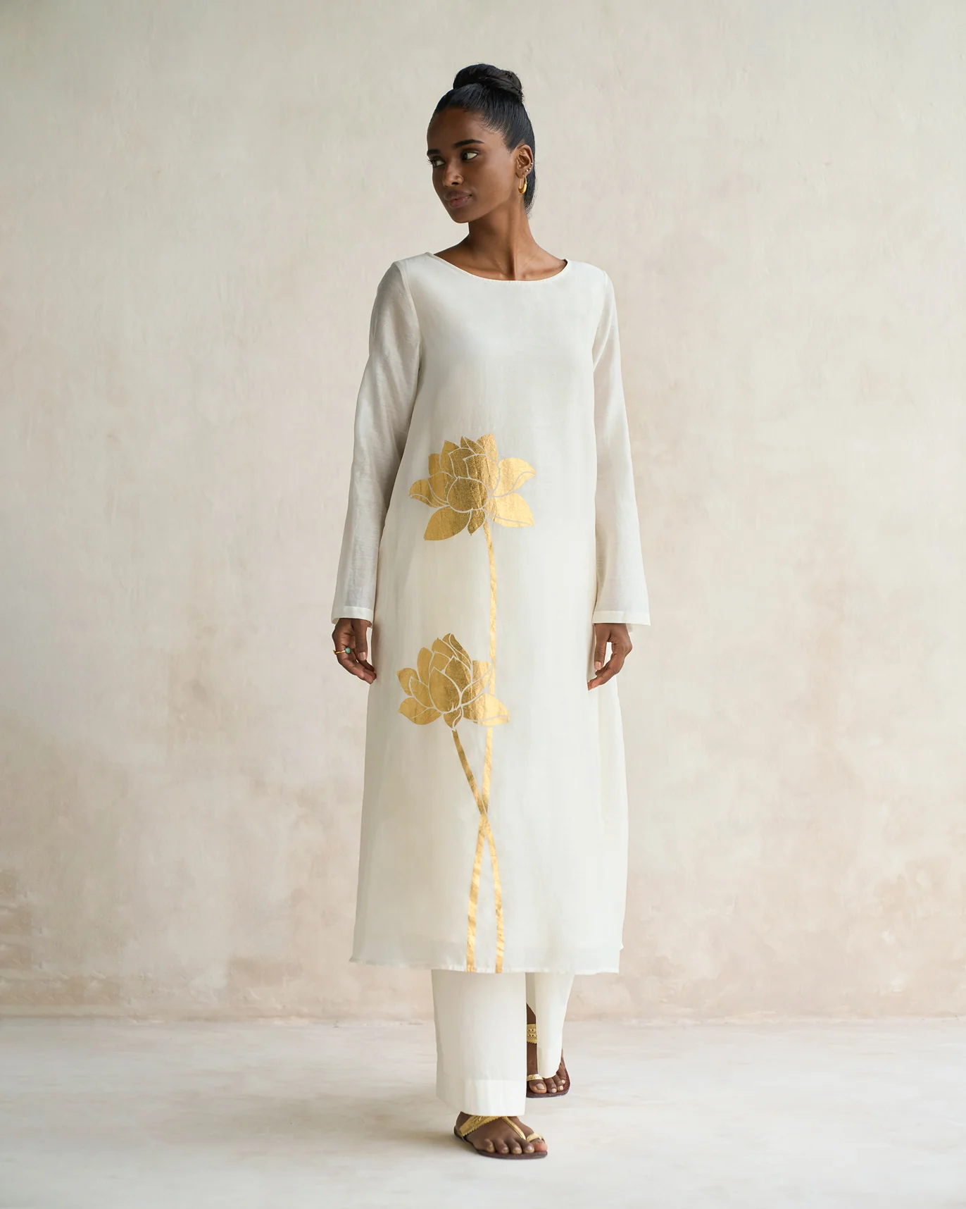 Boat Neck Kurta - Ivory - Image 4