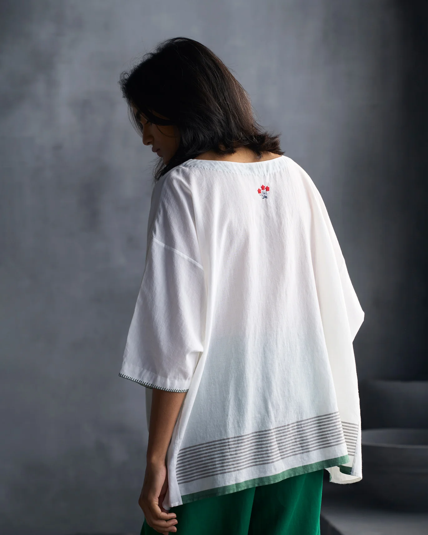 Boat Neck Top - White & Green - Image 5