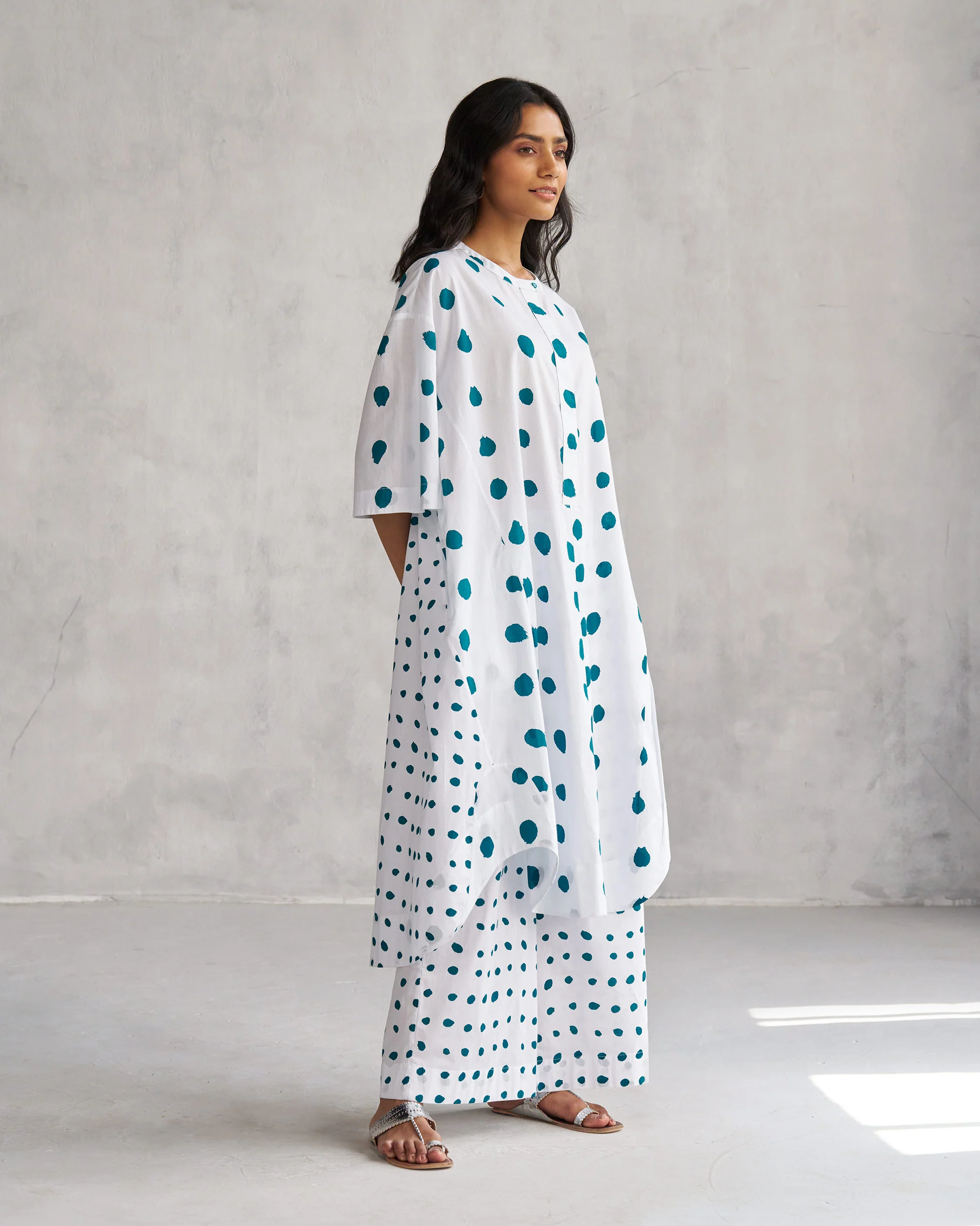Boba Panelled Kurta - White & Teal Tssxnb - Image 3
