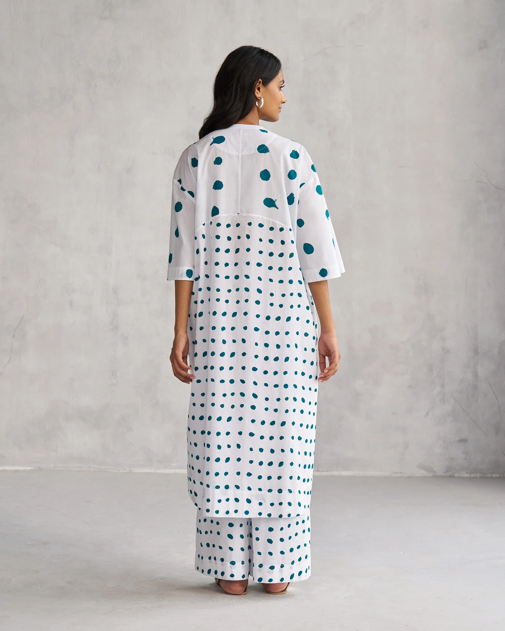 Boba Panelled Kurta - White & Teal Tssxnb - Image 4
