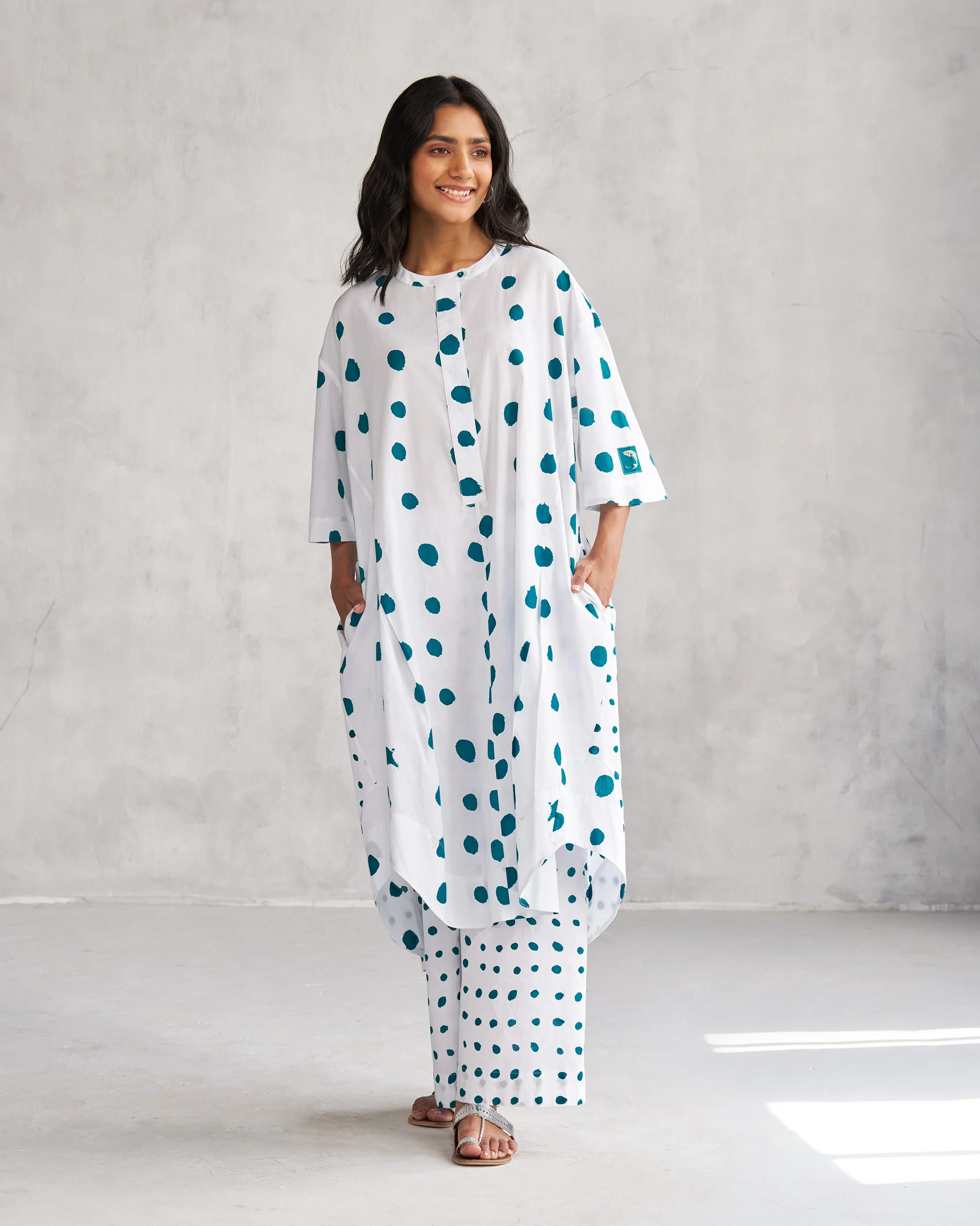 Boba Panelled Kurta - White & Teal Tssxnb - Image 5