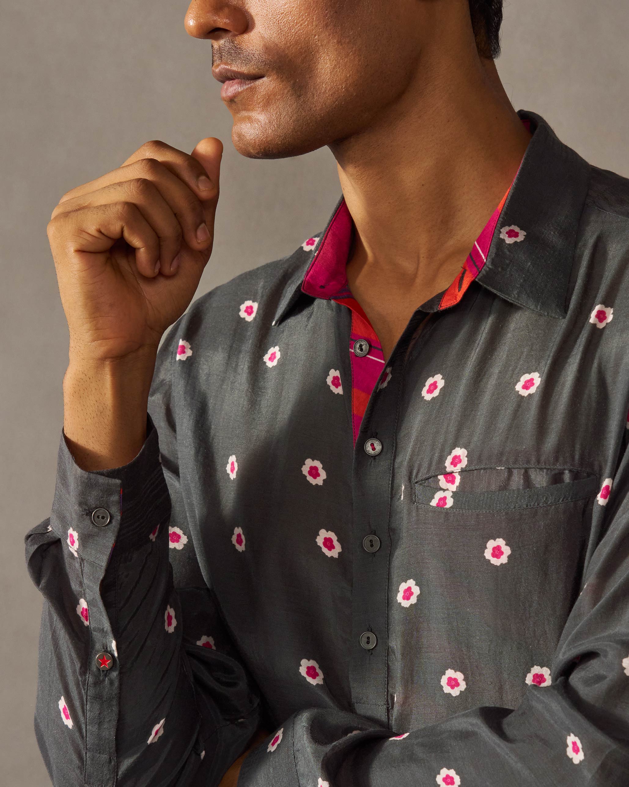 Bouquet Kurta - Charcoal Print - Image 2