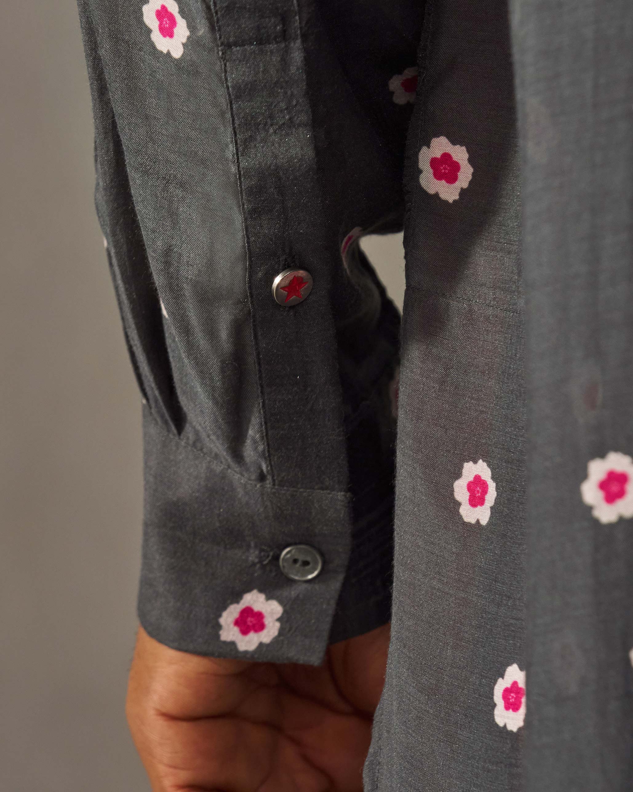 Bouquet Kurta - Charcoal Print - Image 3