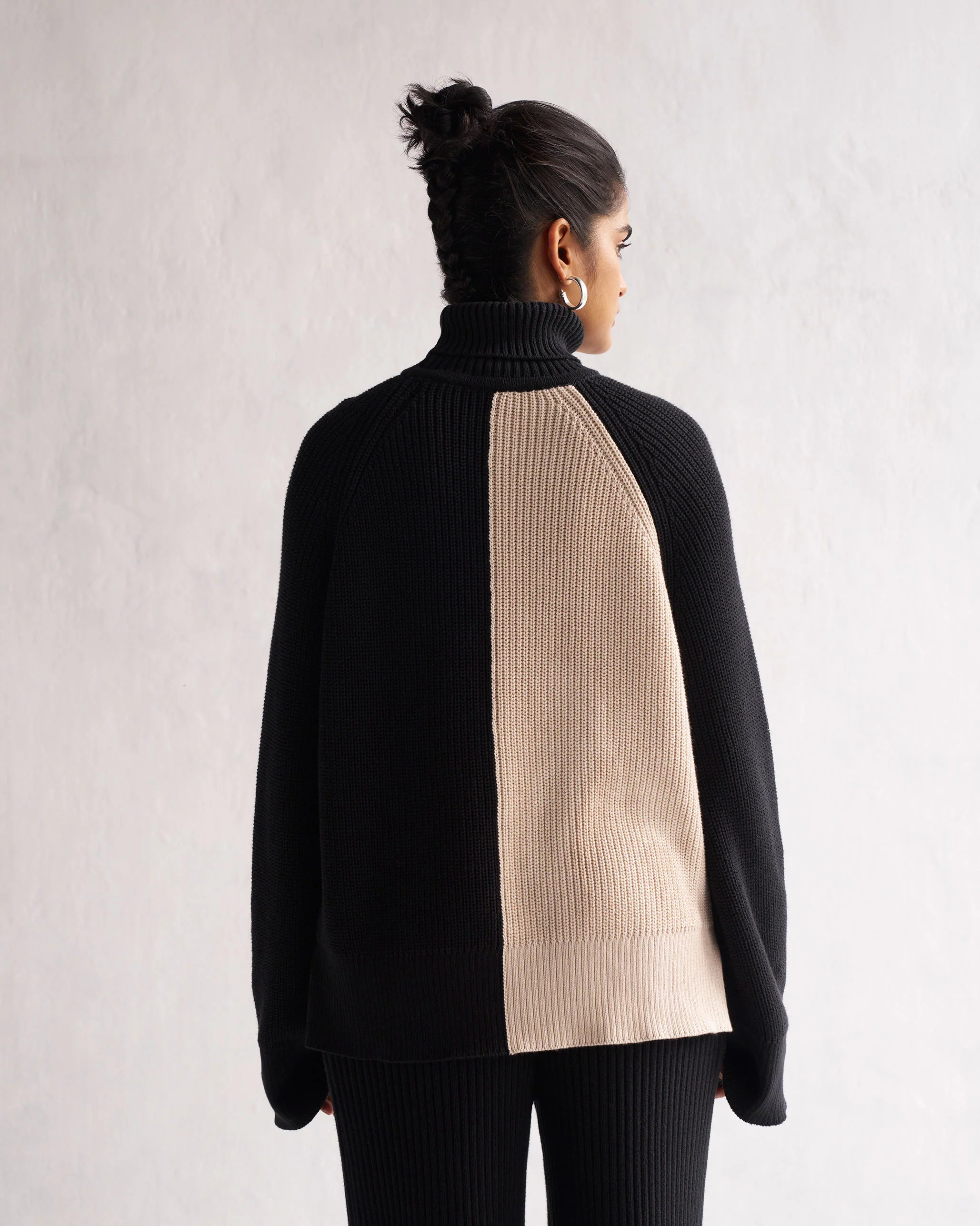 Boxed High Neck Sweater - Oatmeal - Image 3
