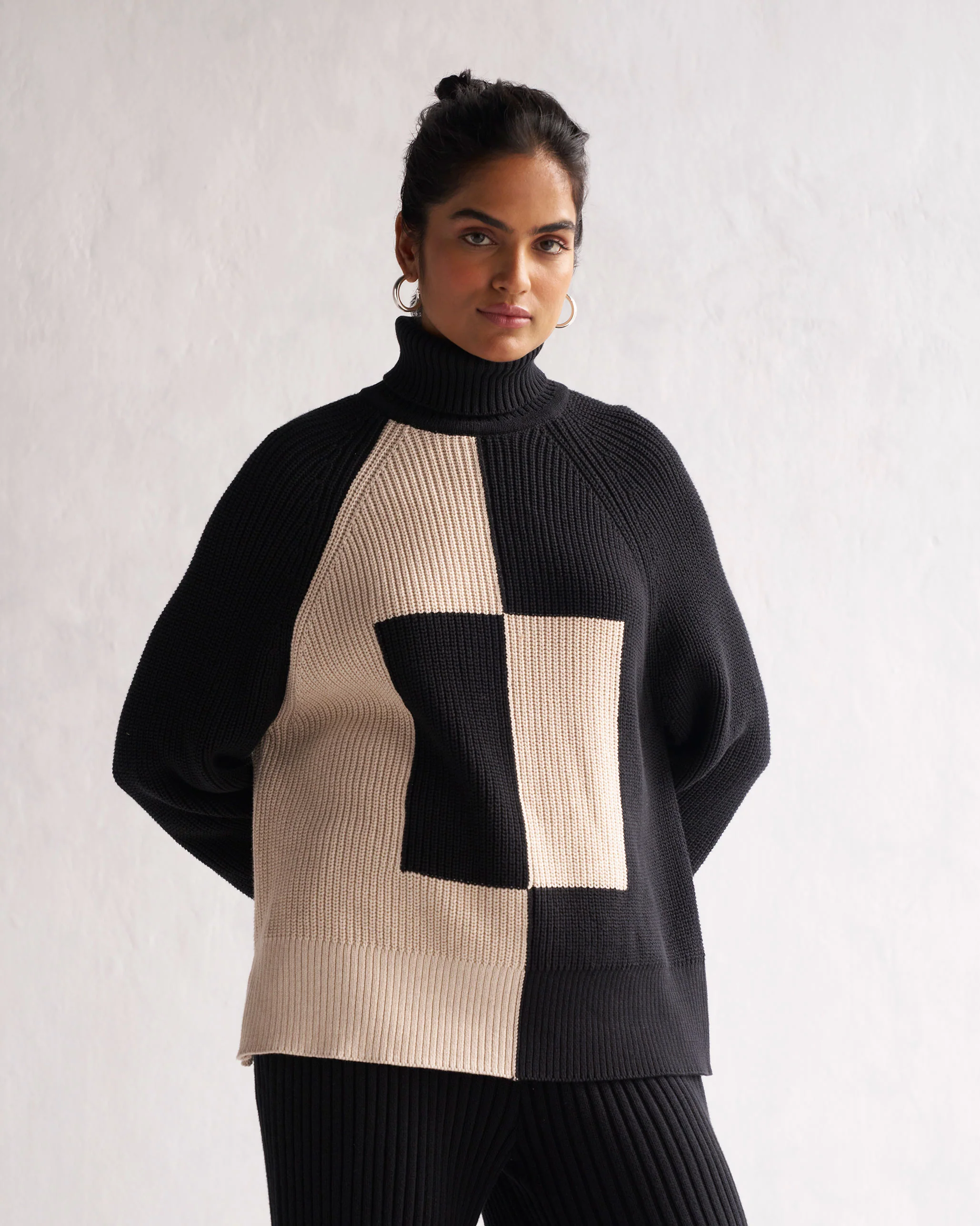 Boxed High Neck Sweater - Oatmeal - Image 4