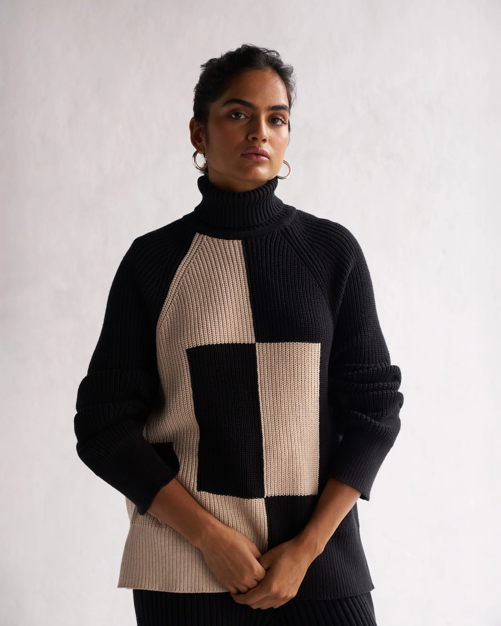 Boxed High Neck Sweater - Oatmeal - Image 5