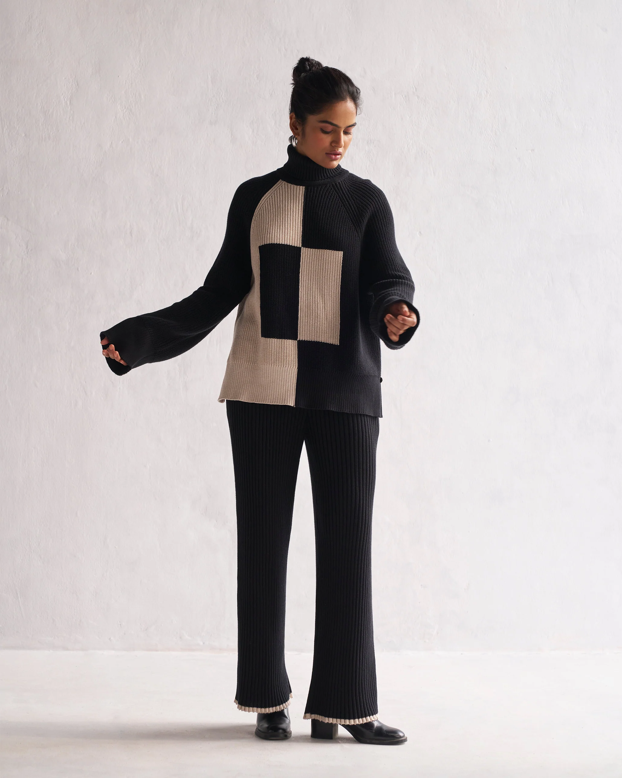 Boxed High Neck Sweater - Oatmeal - Image 6