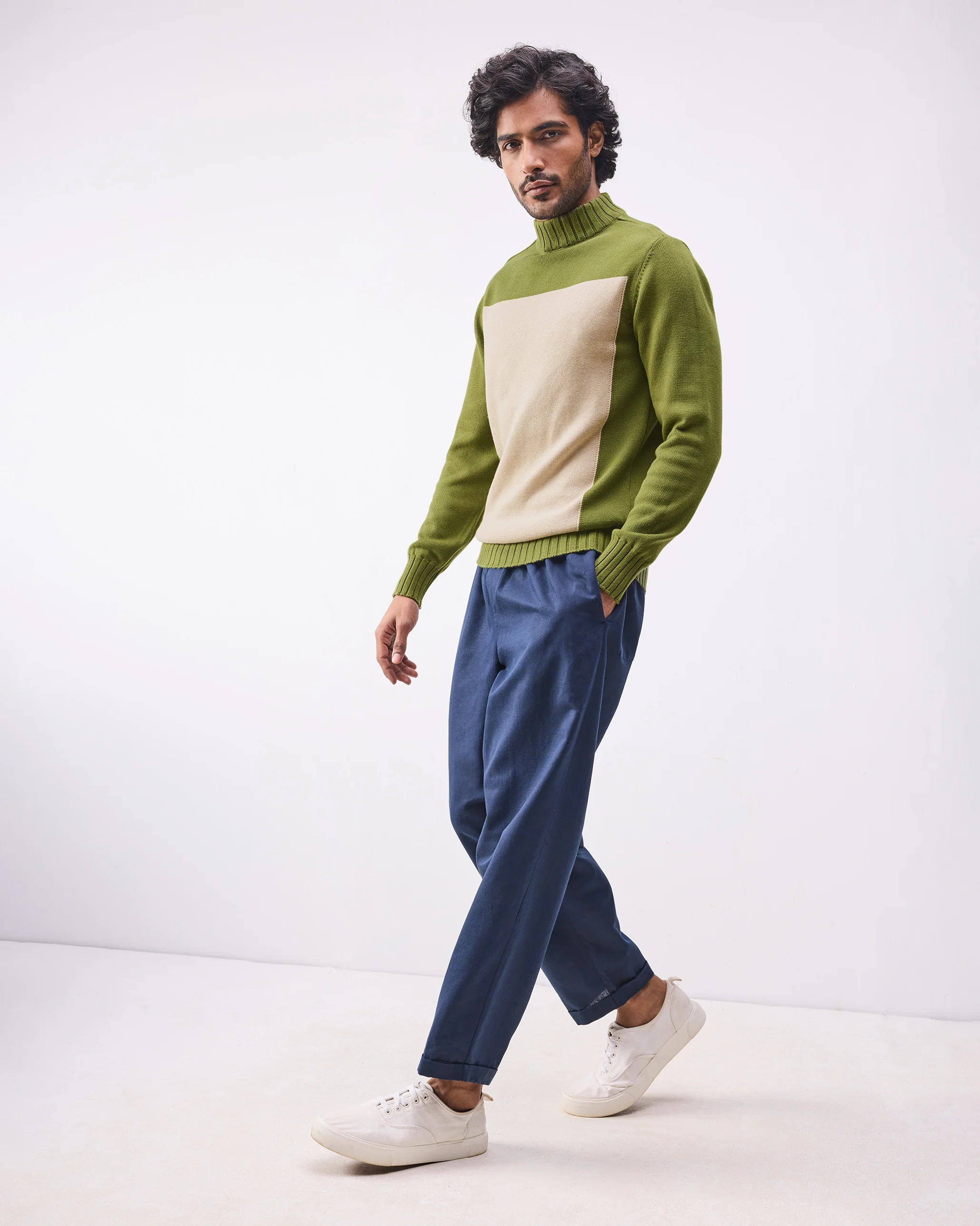 Boxed Sweater - Olive & Oatmeal - Image 2