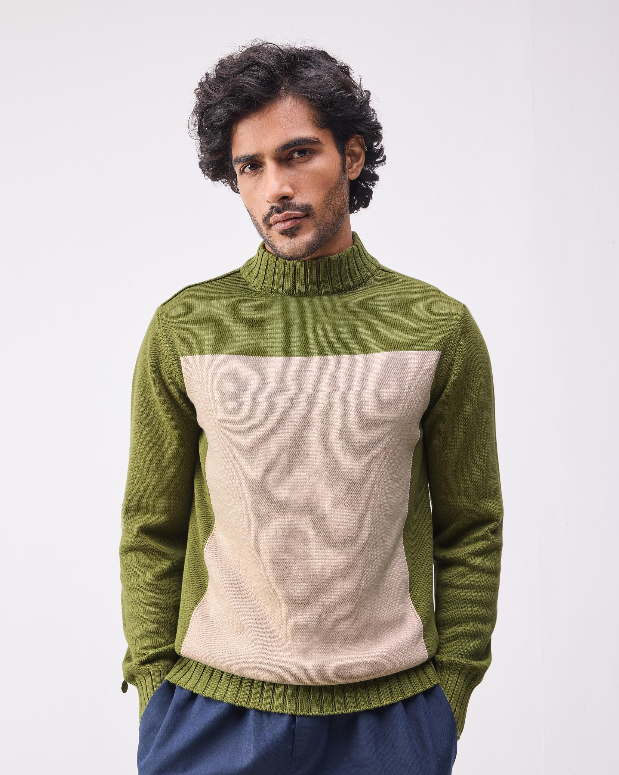 Boxed Sweater - Olive & Oatmeal - Image 3