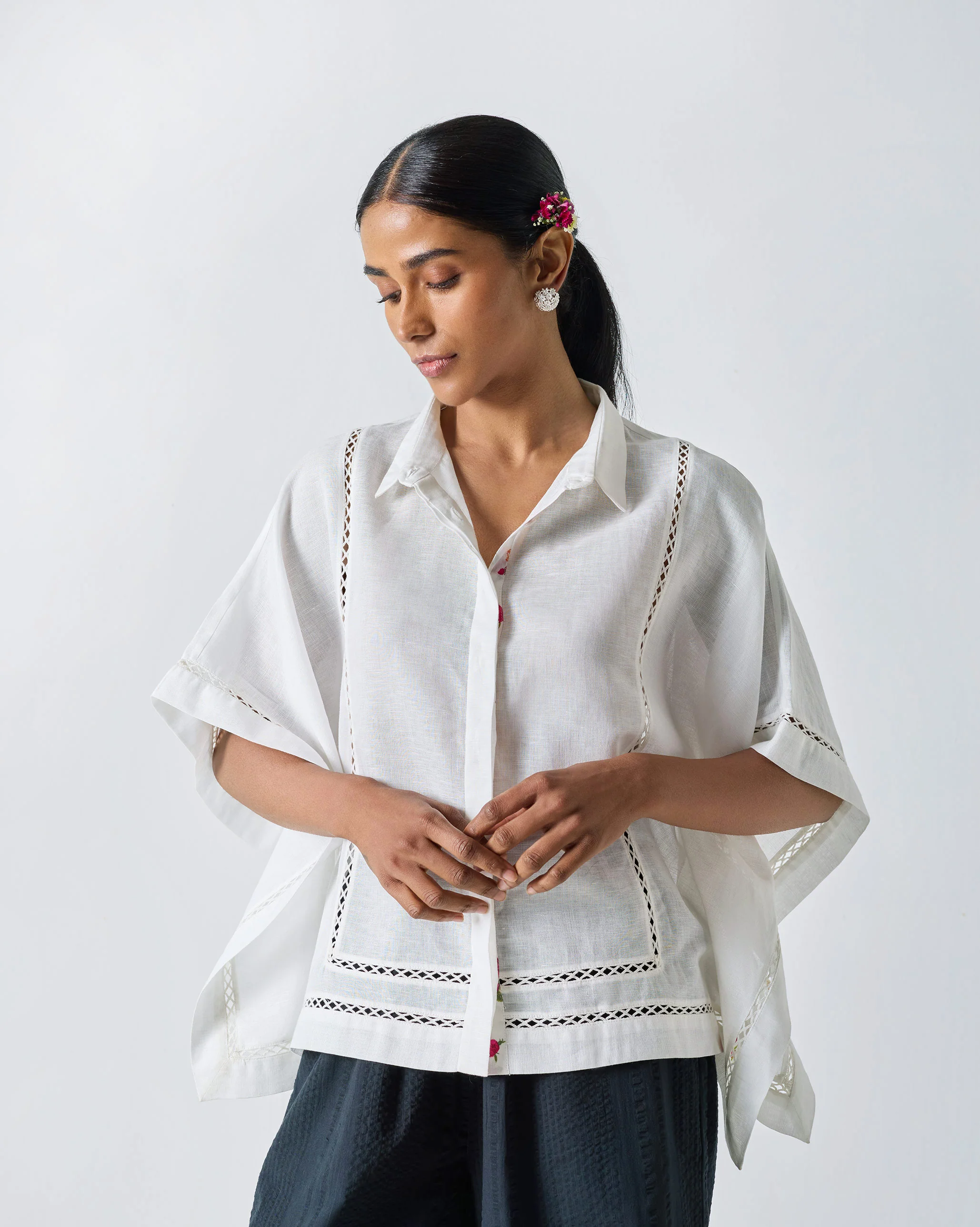 Boxy Kaftan Top - White - Image 2