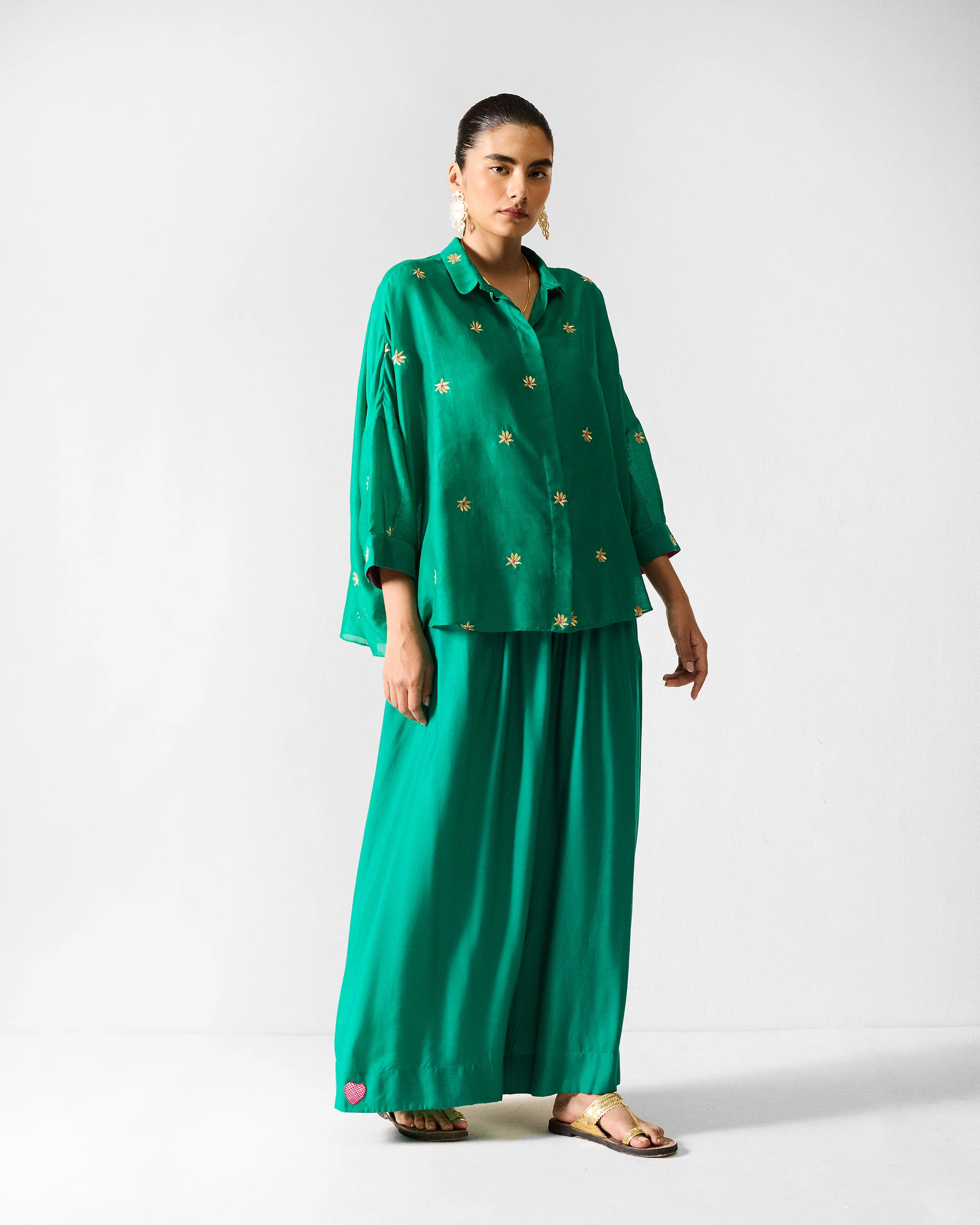 Boxy Shirt - Green & Gold Embroidered - Image 2