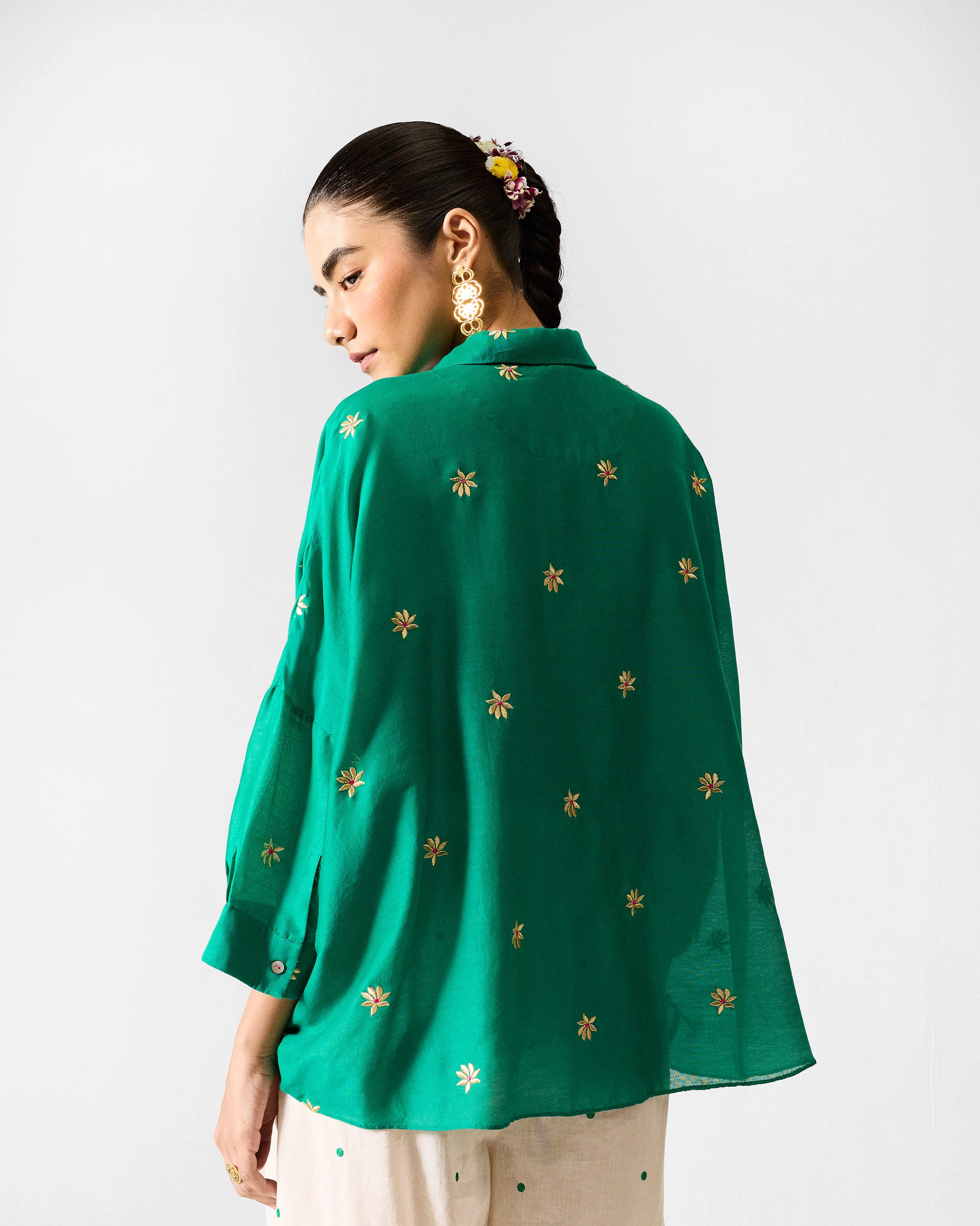 Boxy Shirt - Green & Gold Embroidered - Image 4