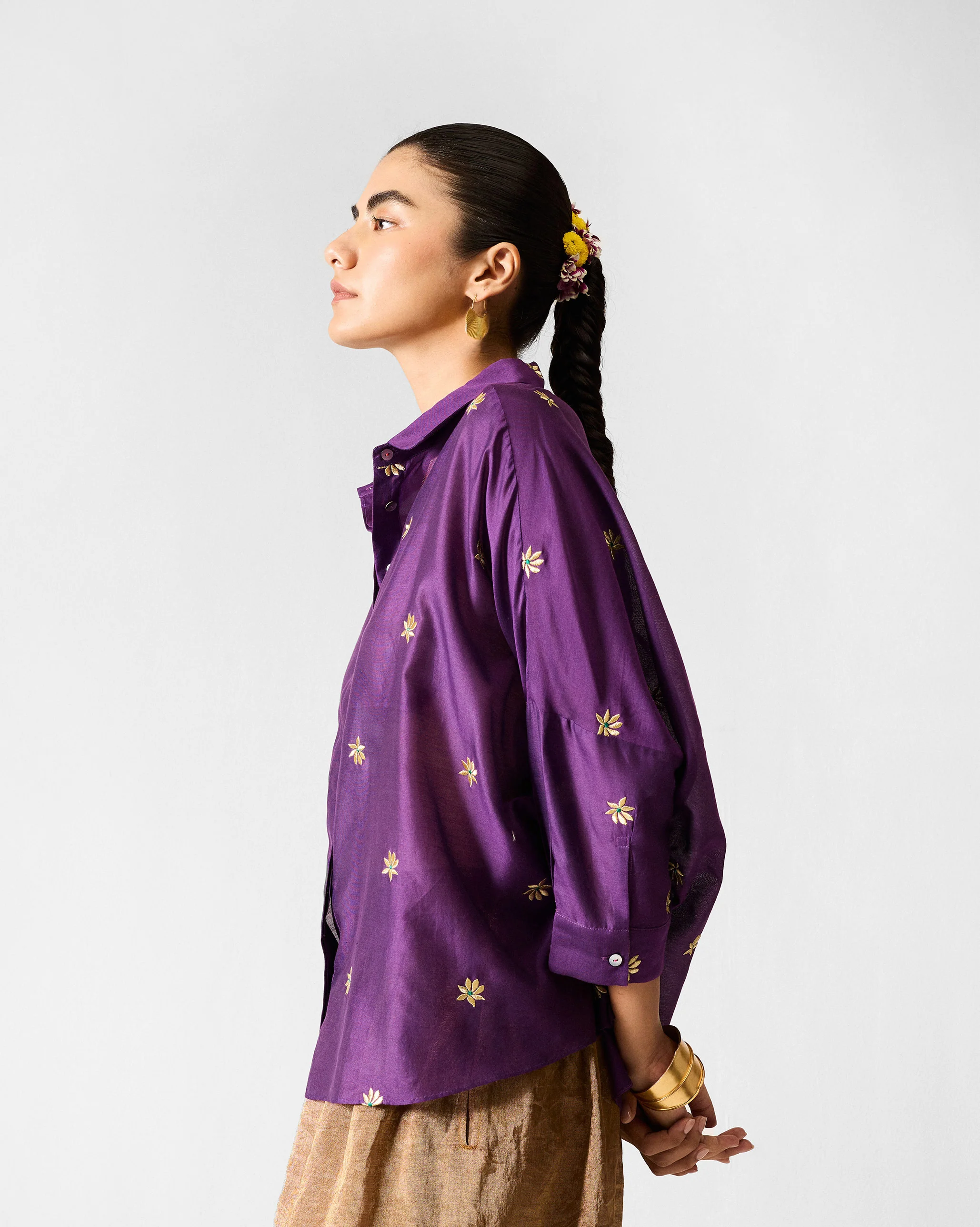 Boxy Shirt - Purple & Gold Embroidered - Image 2