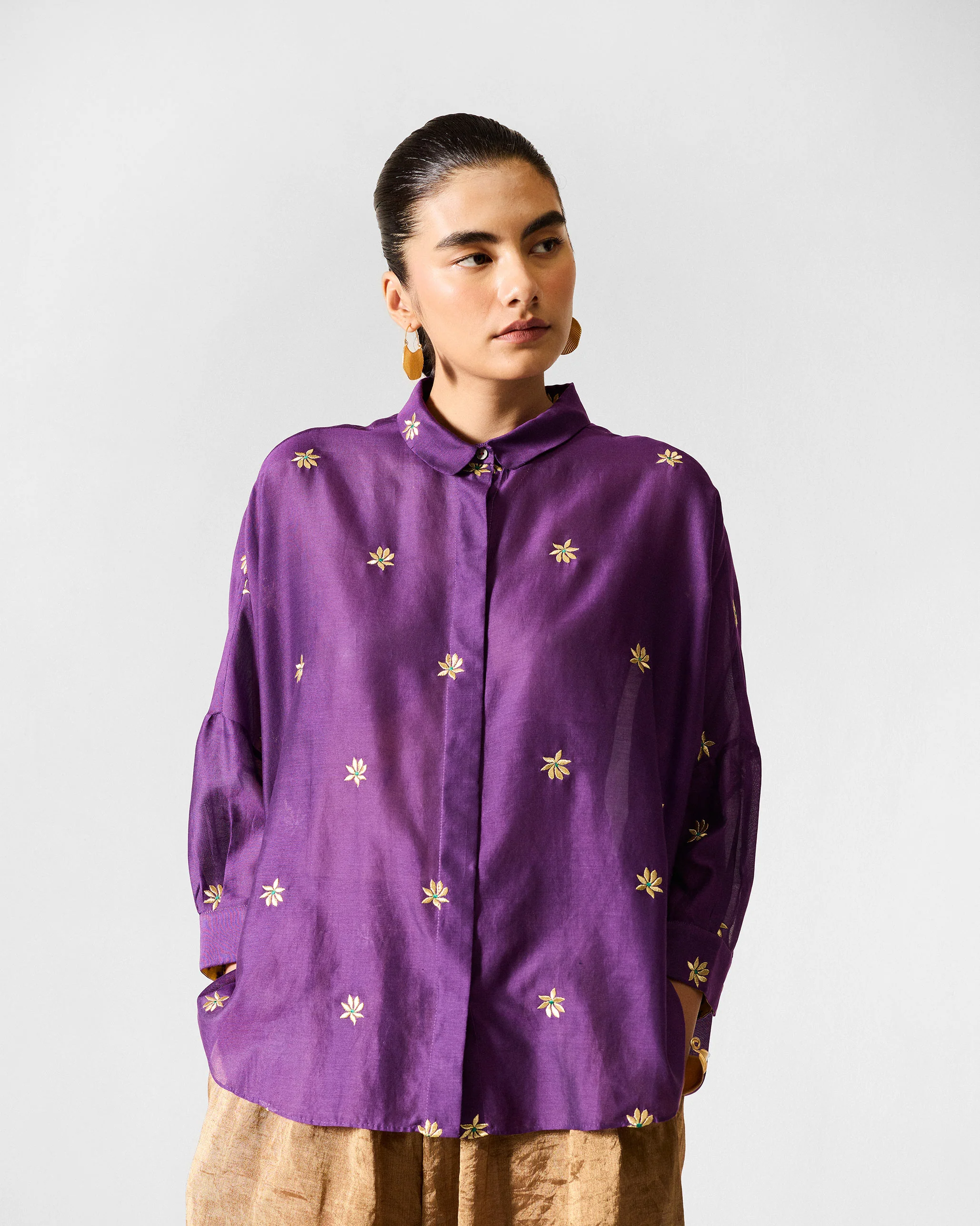 Boxy Shirt - Purple & Gold Embroidered - Image 3