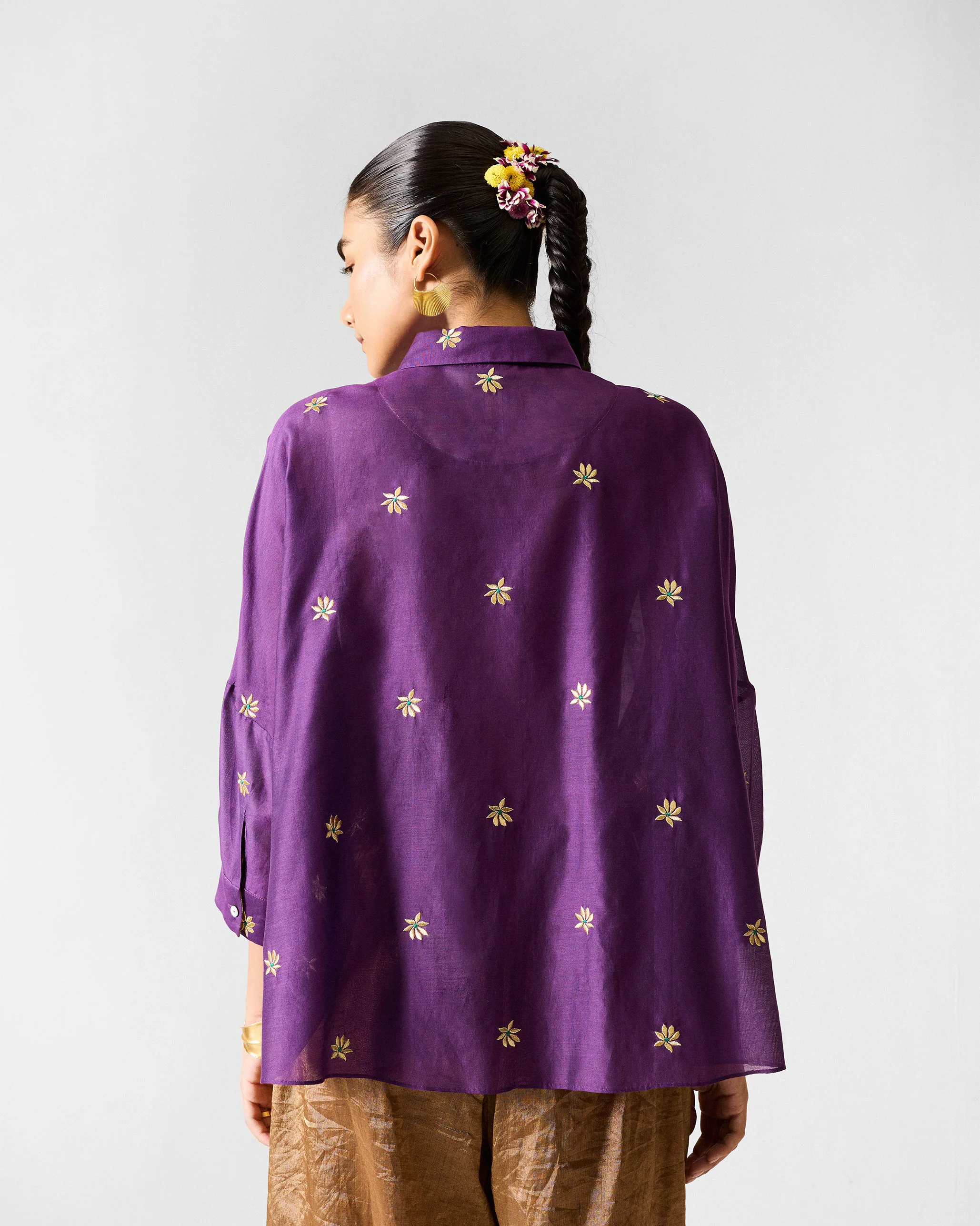 Boxy Shirt - Purple & Gold Embroidered - Image 4