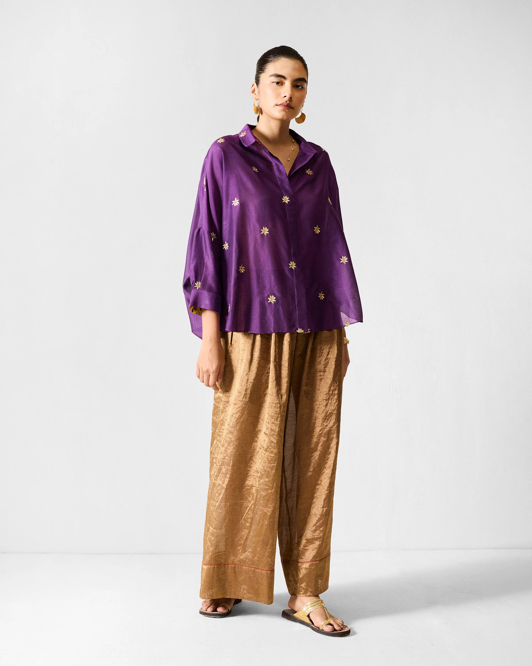 Boxy Shirt - Purple & Gold Embroidered - Image 5