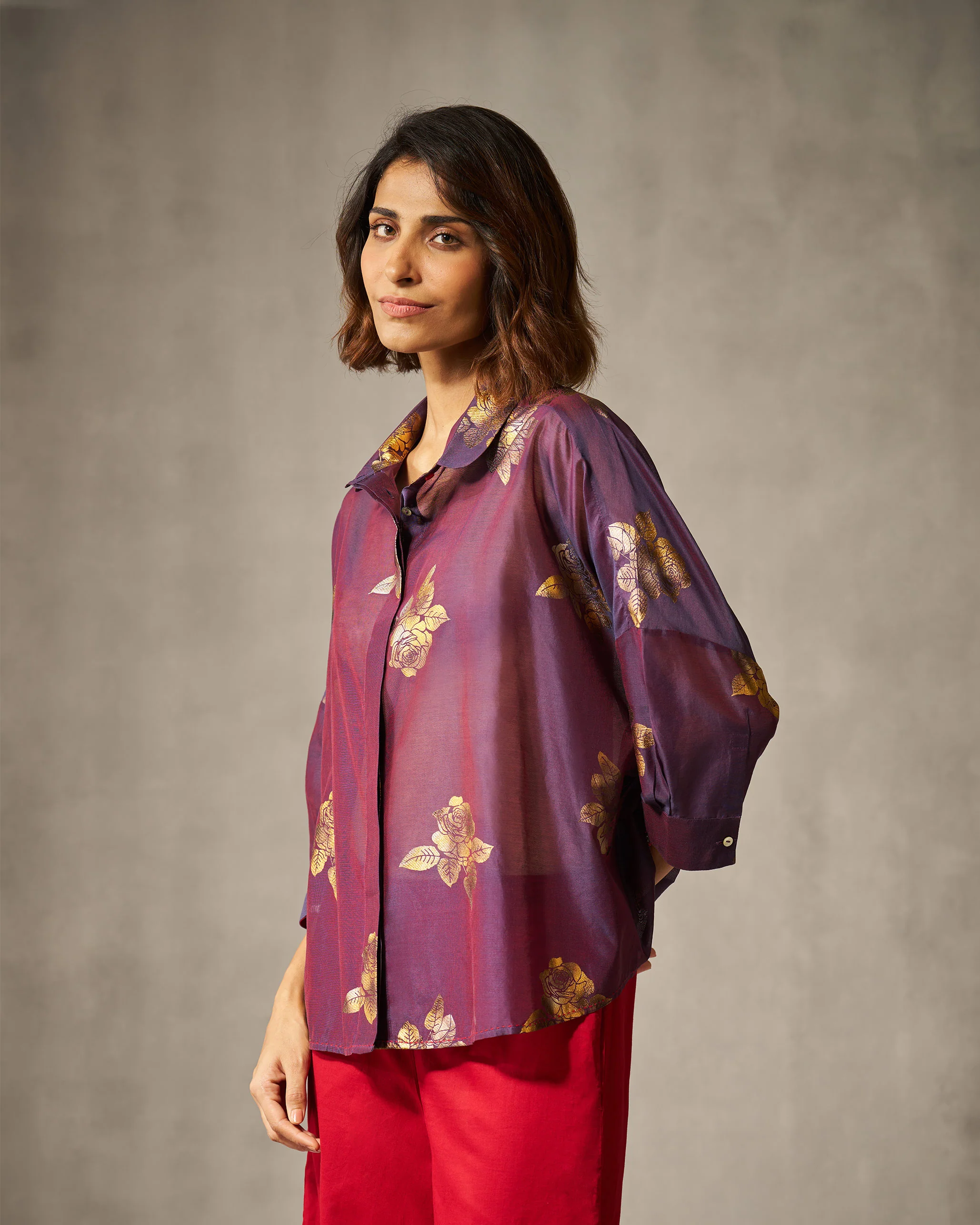 Boxy Shirt - Purple & Gold Print - Image 3