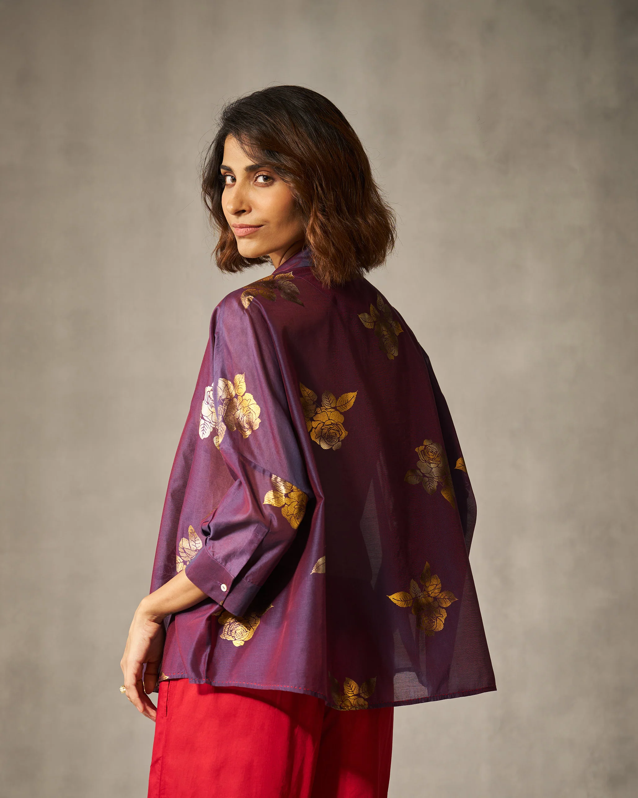 Boxy Shirt - Purple & Gold Print - Image 5