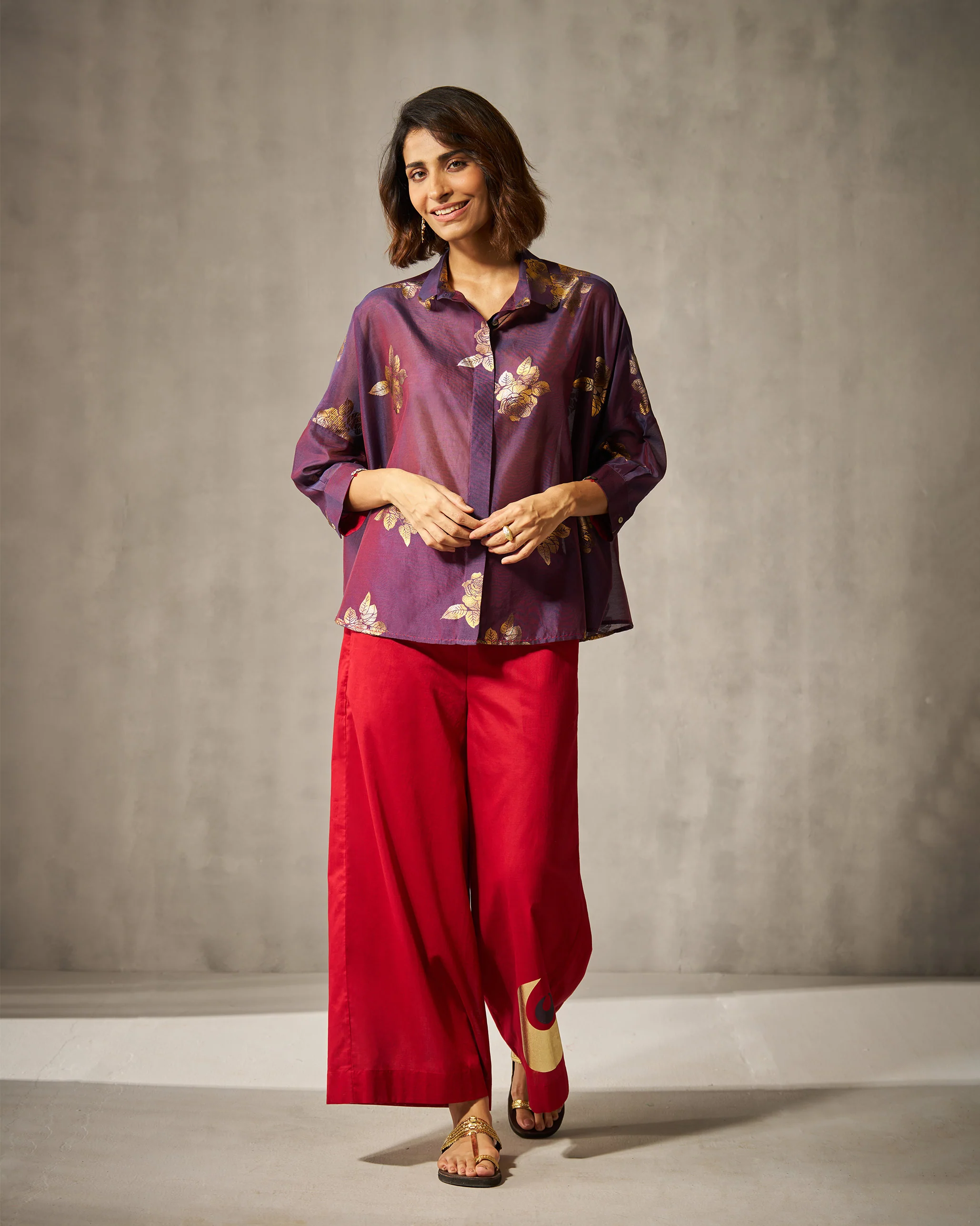 Boxy Shirt - Purple & Gold Print - Image 6