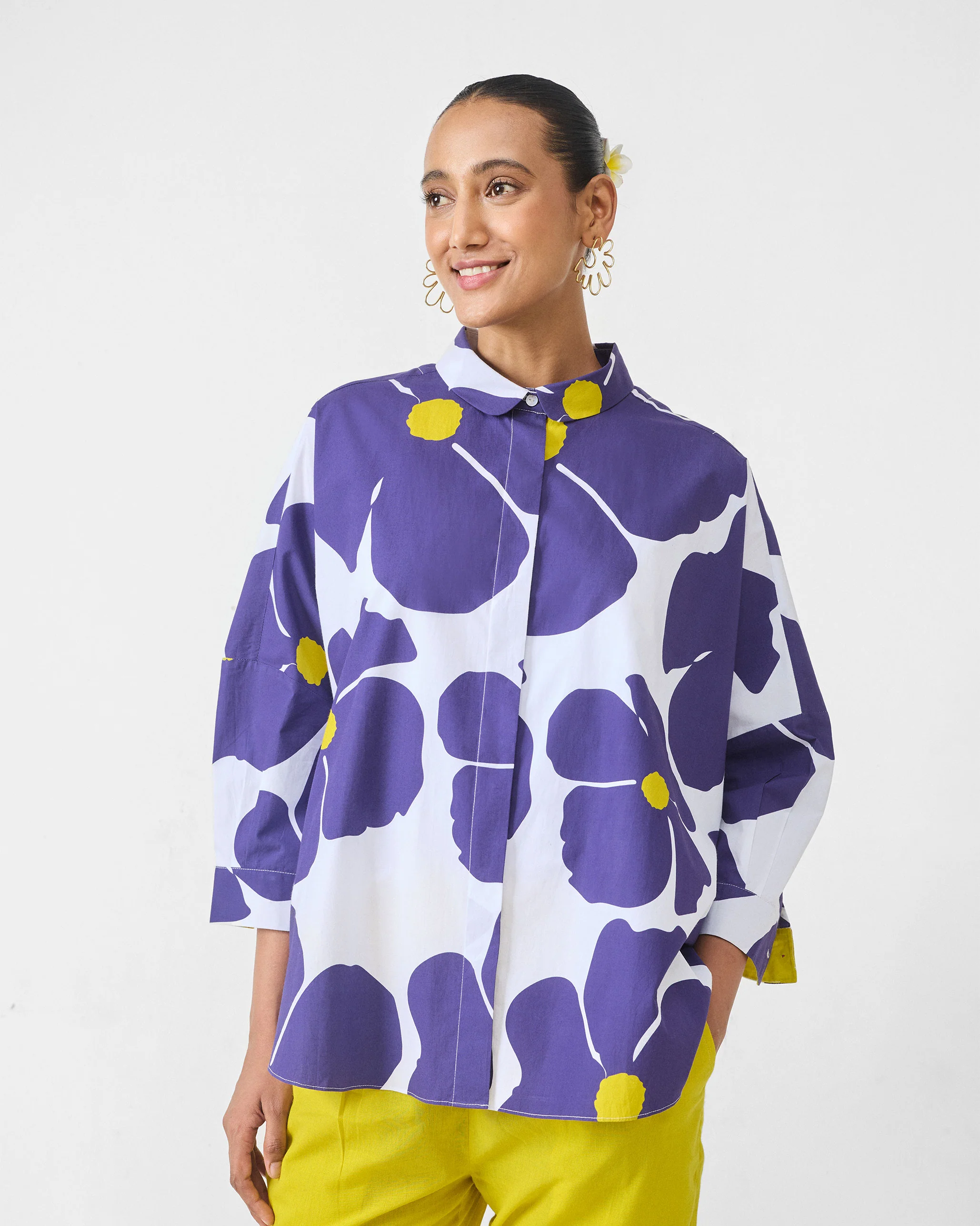 Boxy Shirt - Purple & White Print - Image 3