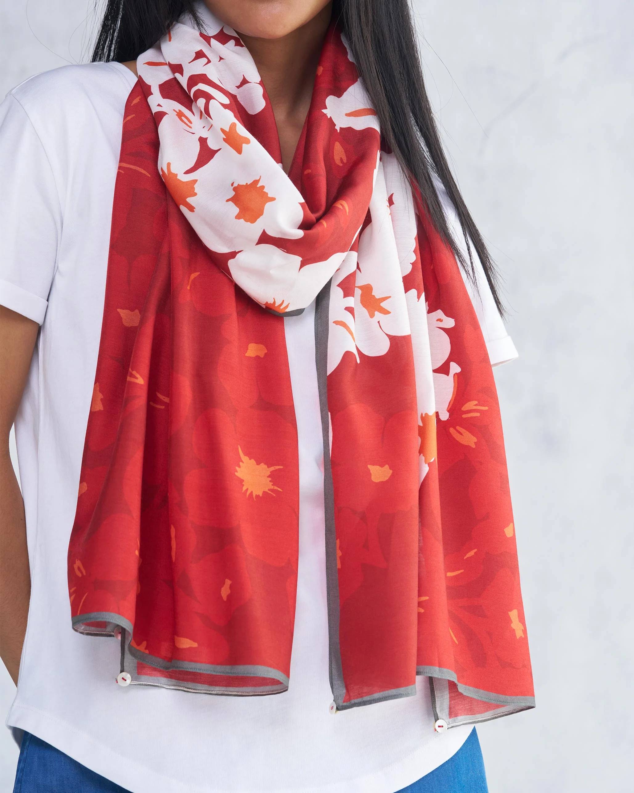 Burma Scarf - Red & Ivory - Image 2
