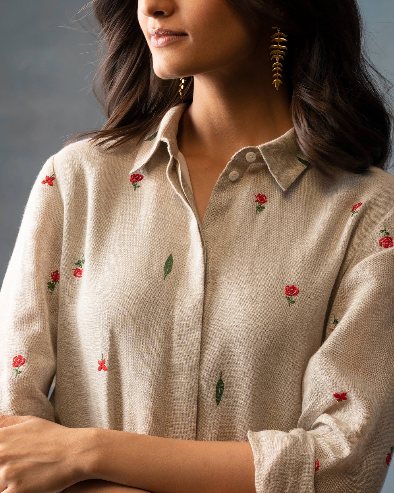 Button Front Dress - Natural - Image 2