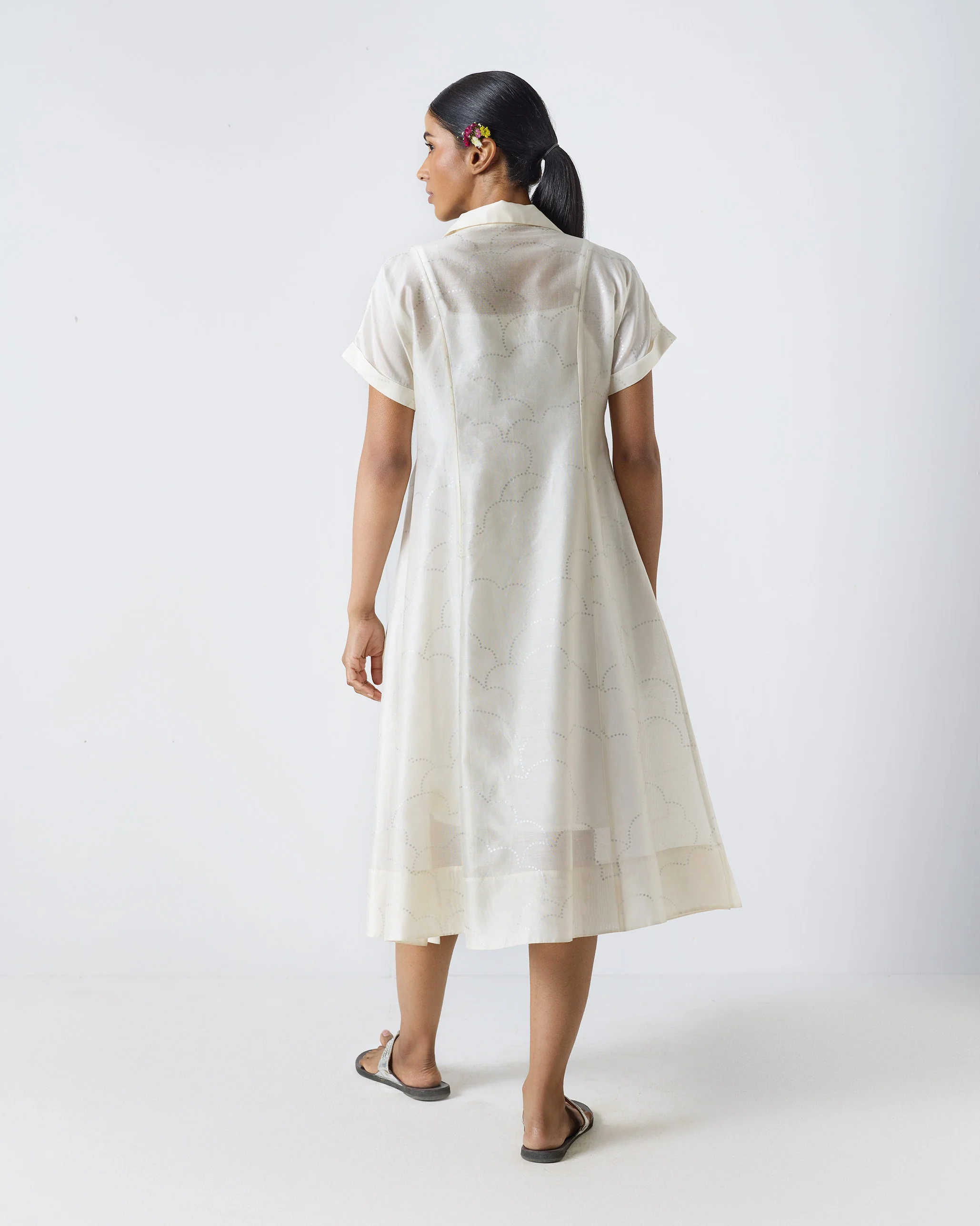Cadeau Dress - Ivory & Silver Print - Image 3