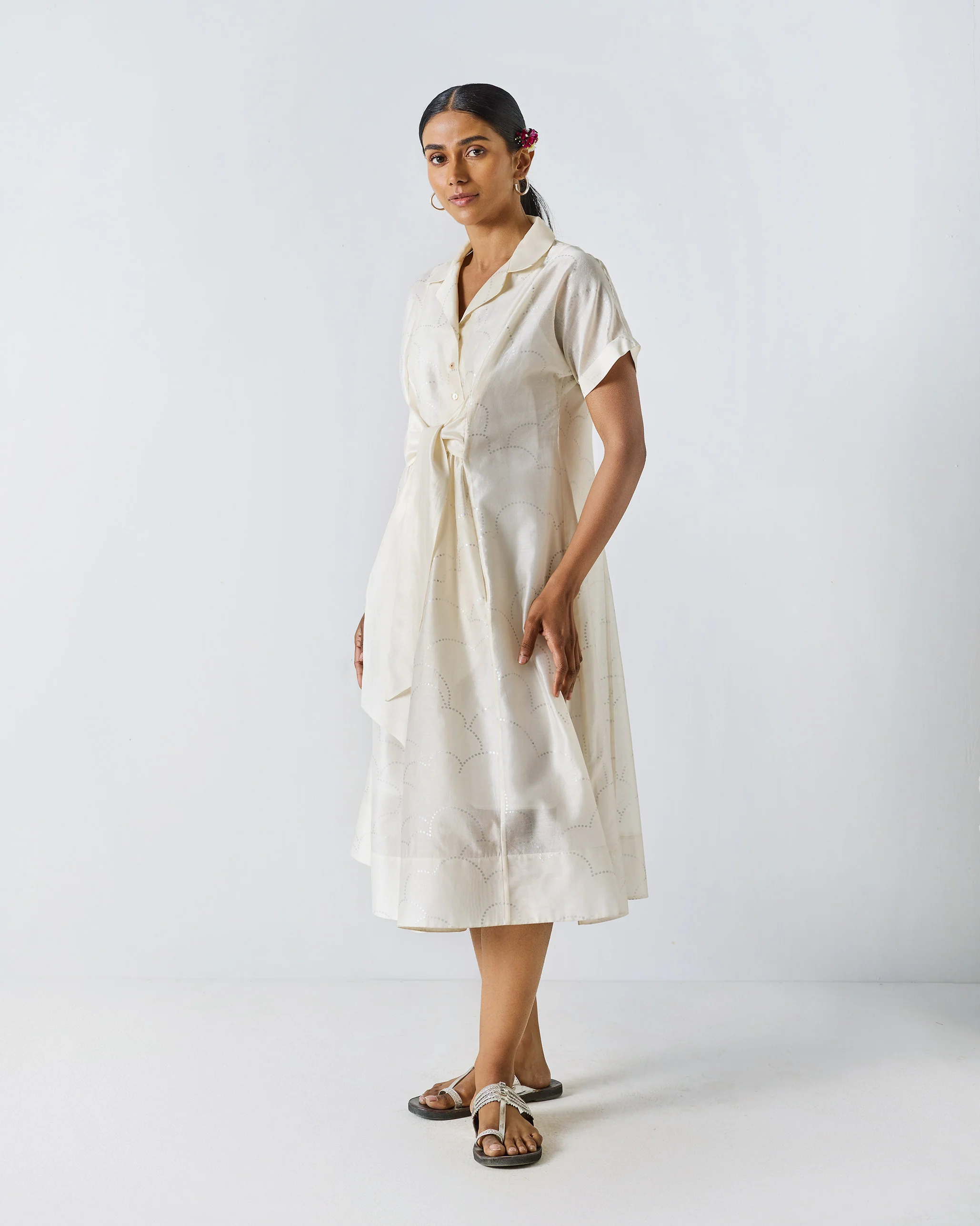 Cadeau Dress - Ivory & Silver Print - Image 4