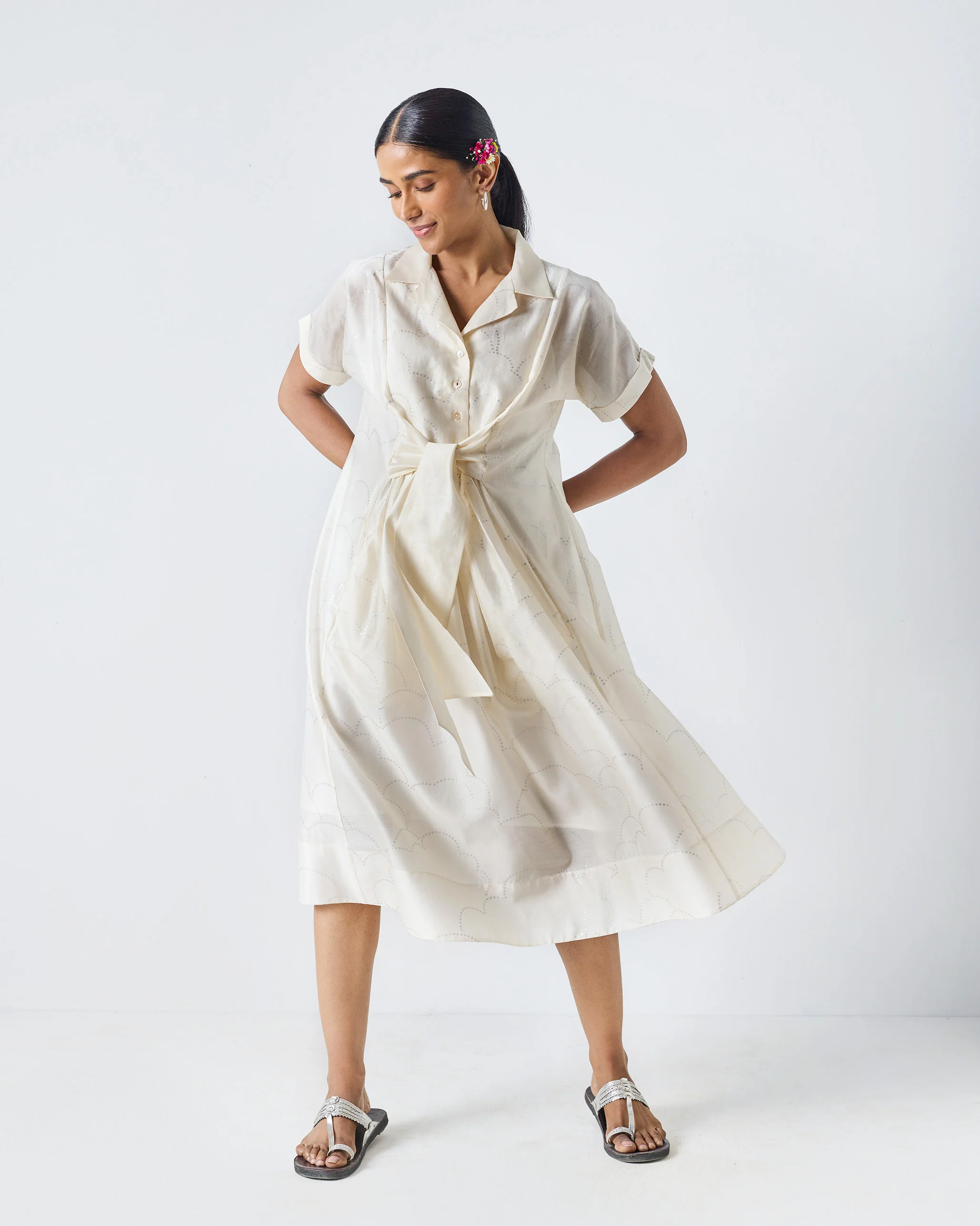 Cadeau Dress - Ivory & Silver Print - Image 5
