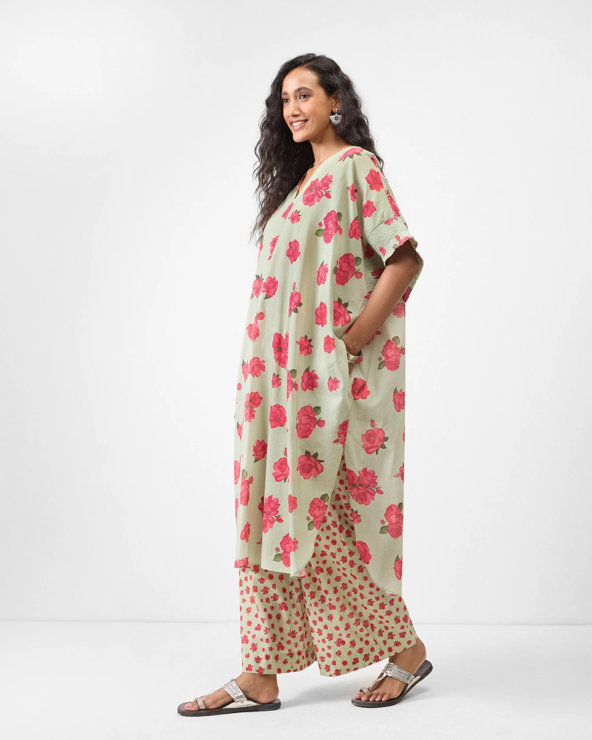 Calicut Kurta - Mint & Watermelon Print - Image 3