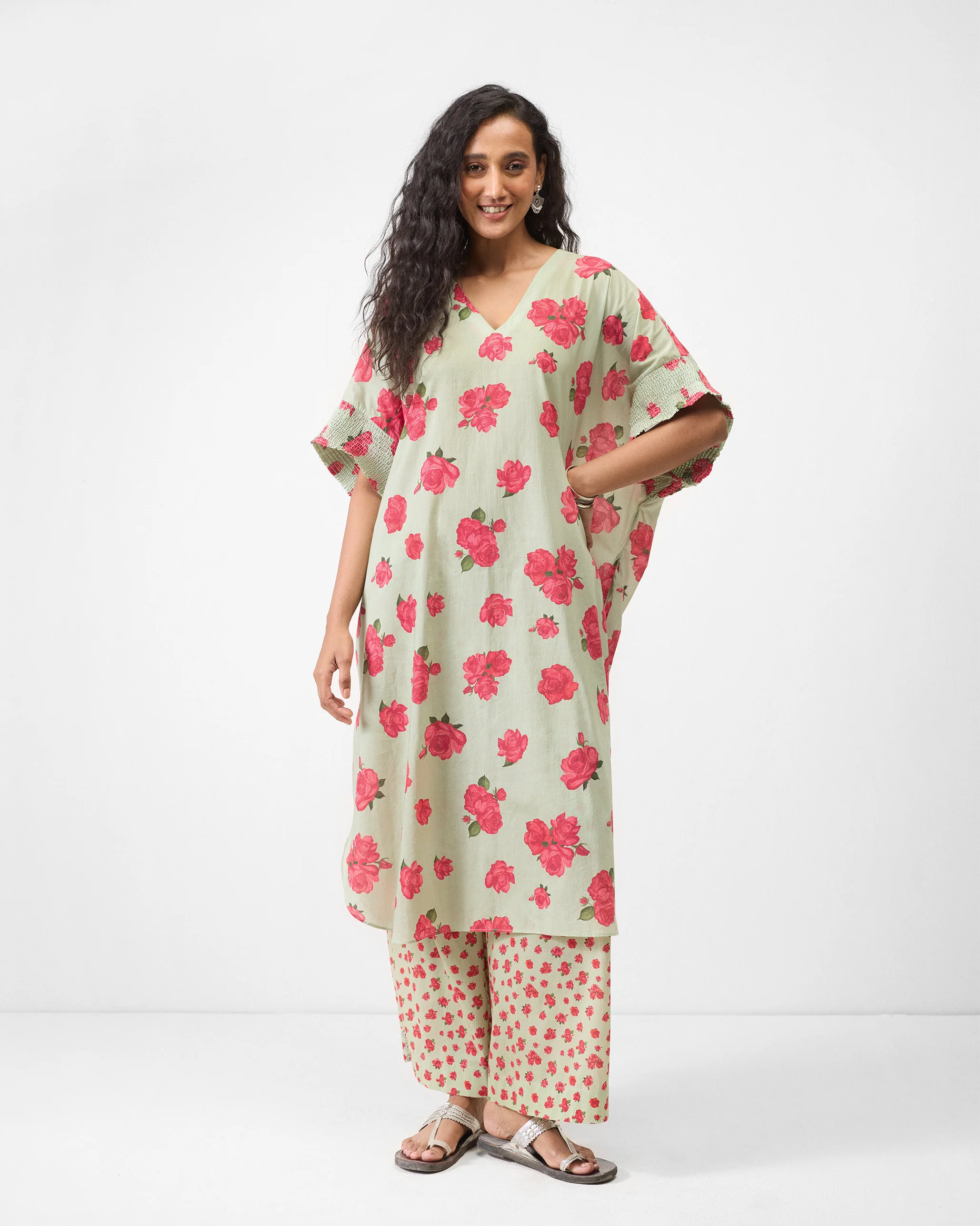 Calicut Kurta - Mint & Watermelon Print - Image 4