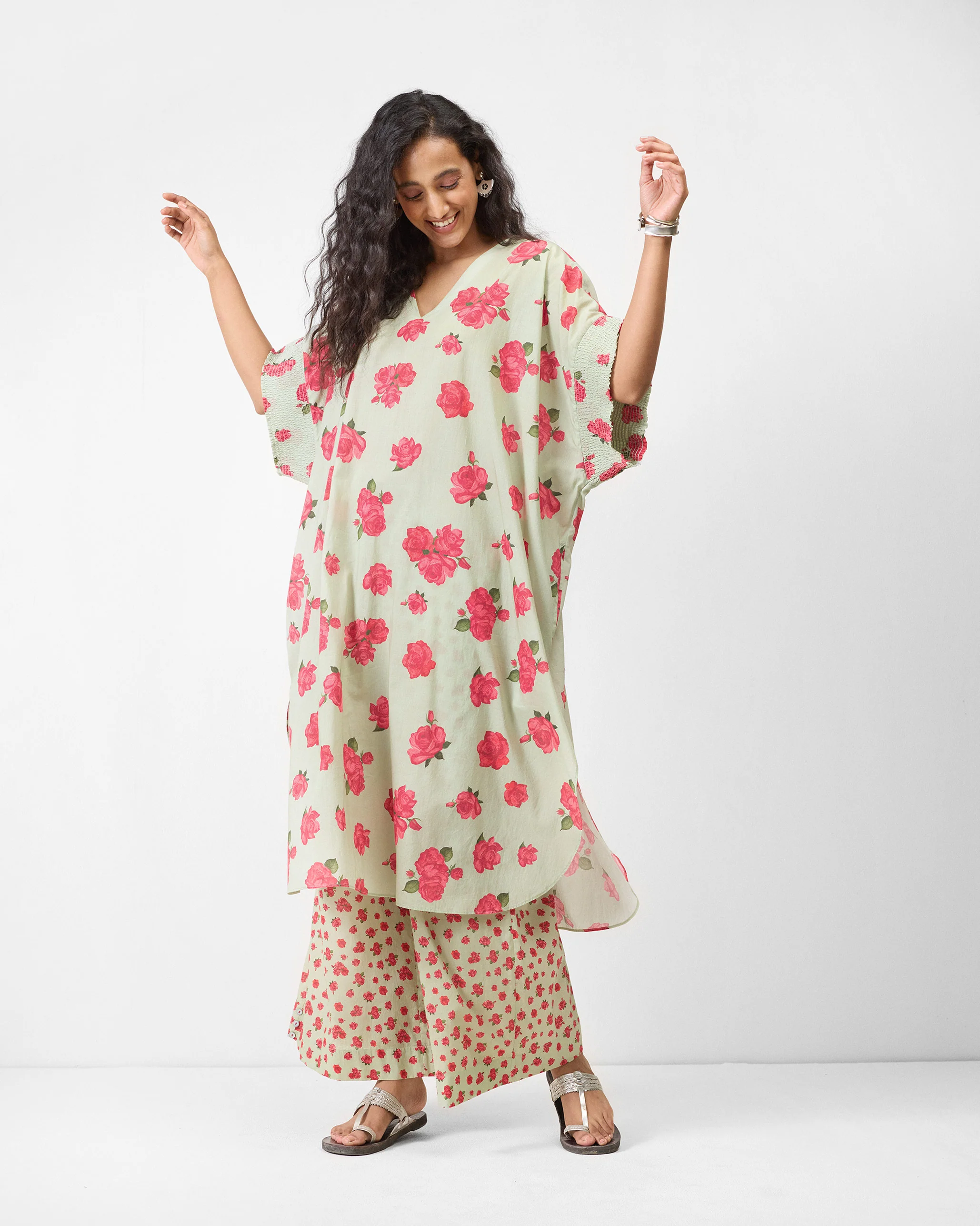 Calicut Kurta - Mint & Watermelon Print - Image 5