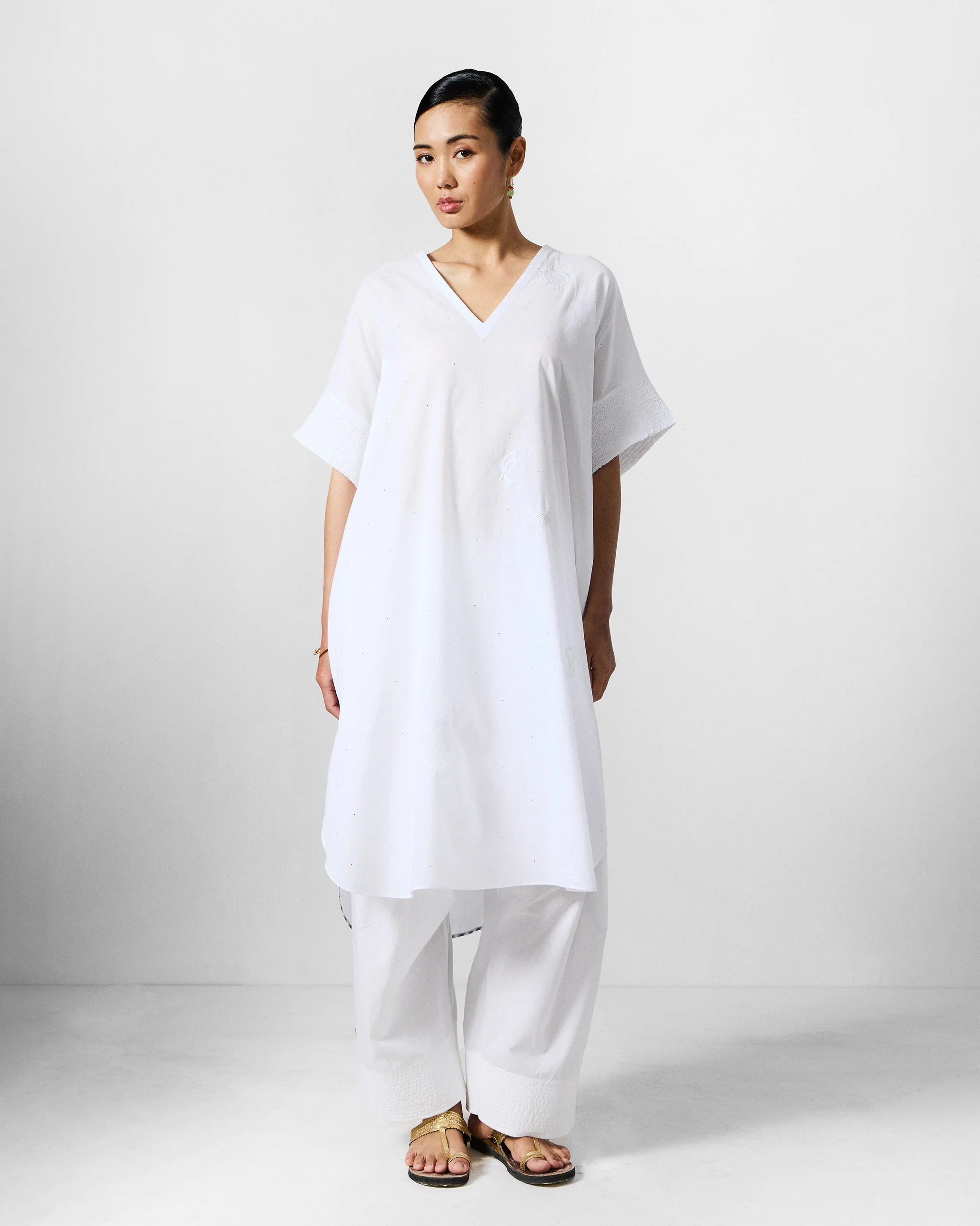 Calicut Kurta - White Embroidered - Image 8