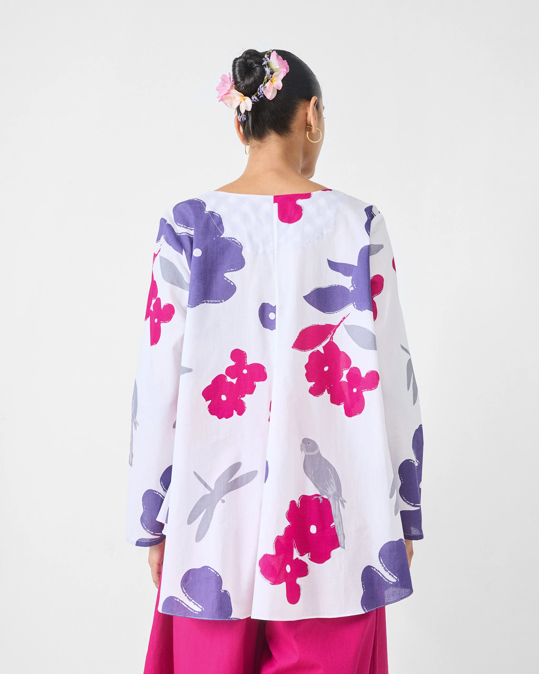 Calicut Top - White & Purple Printed - Image 2