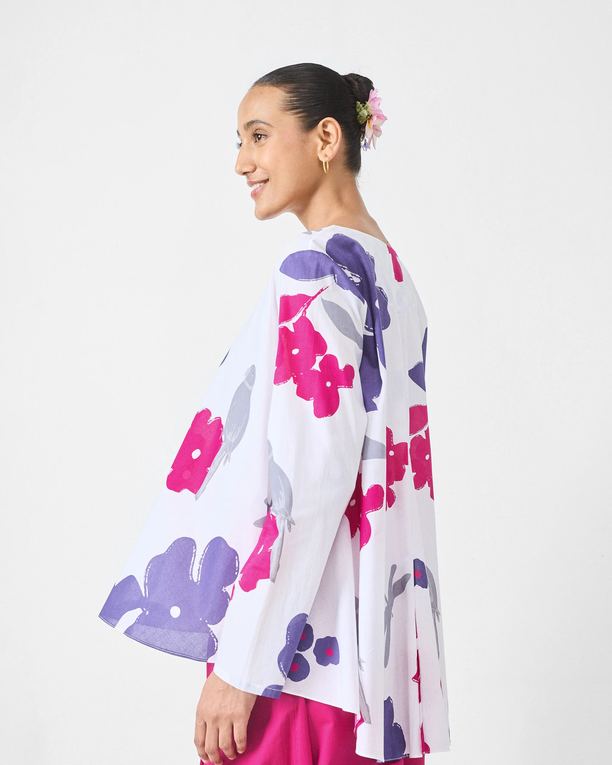 Calicut Top - White & Purple Printed - Image 3