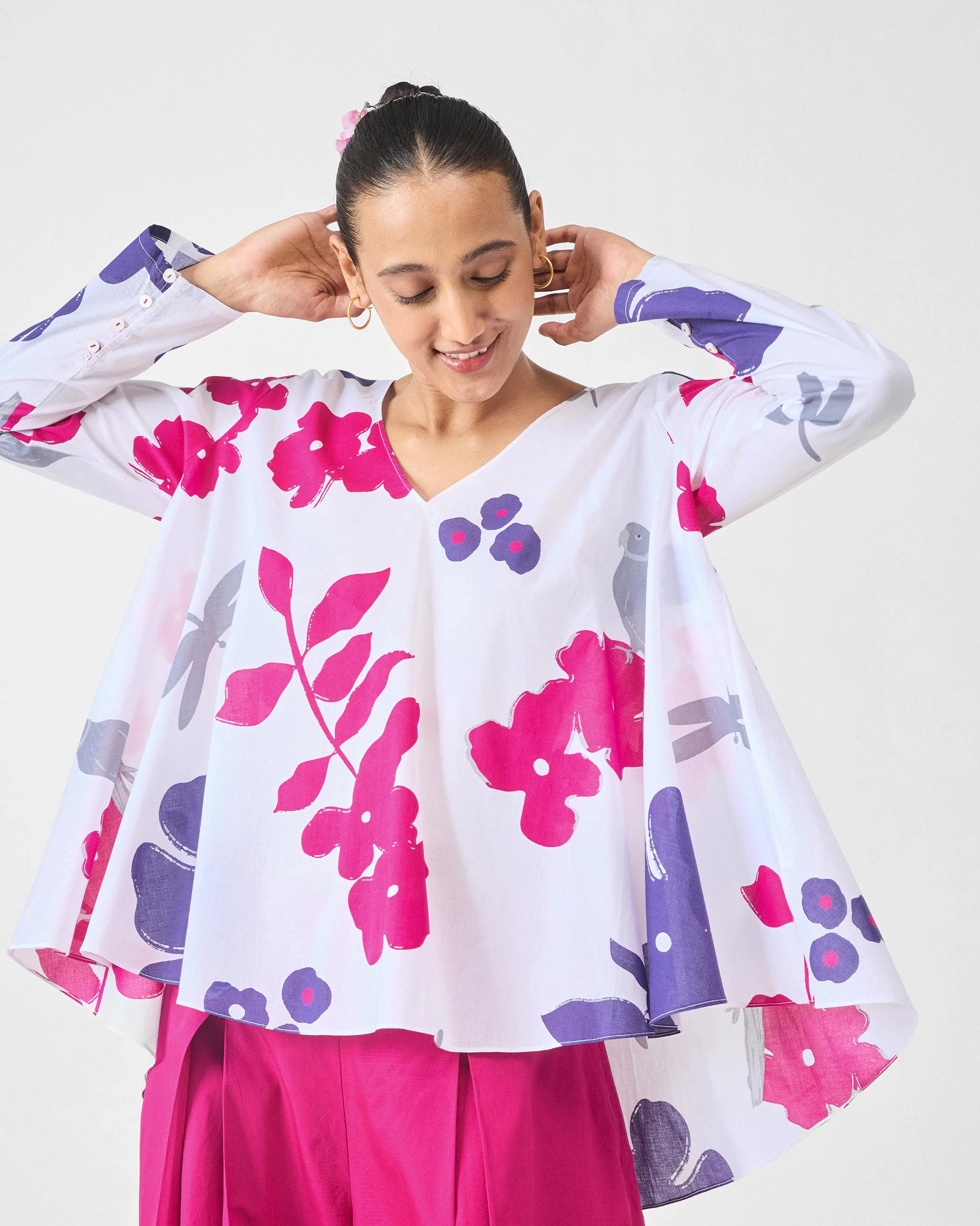 Calicut Top - White & Purple Printed - Image 5