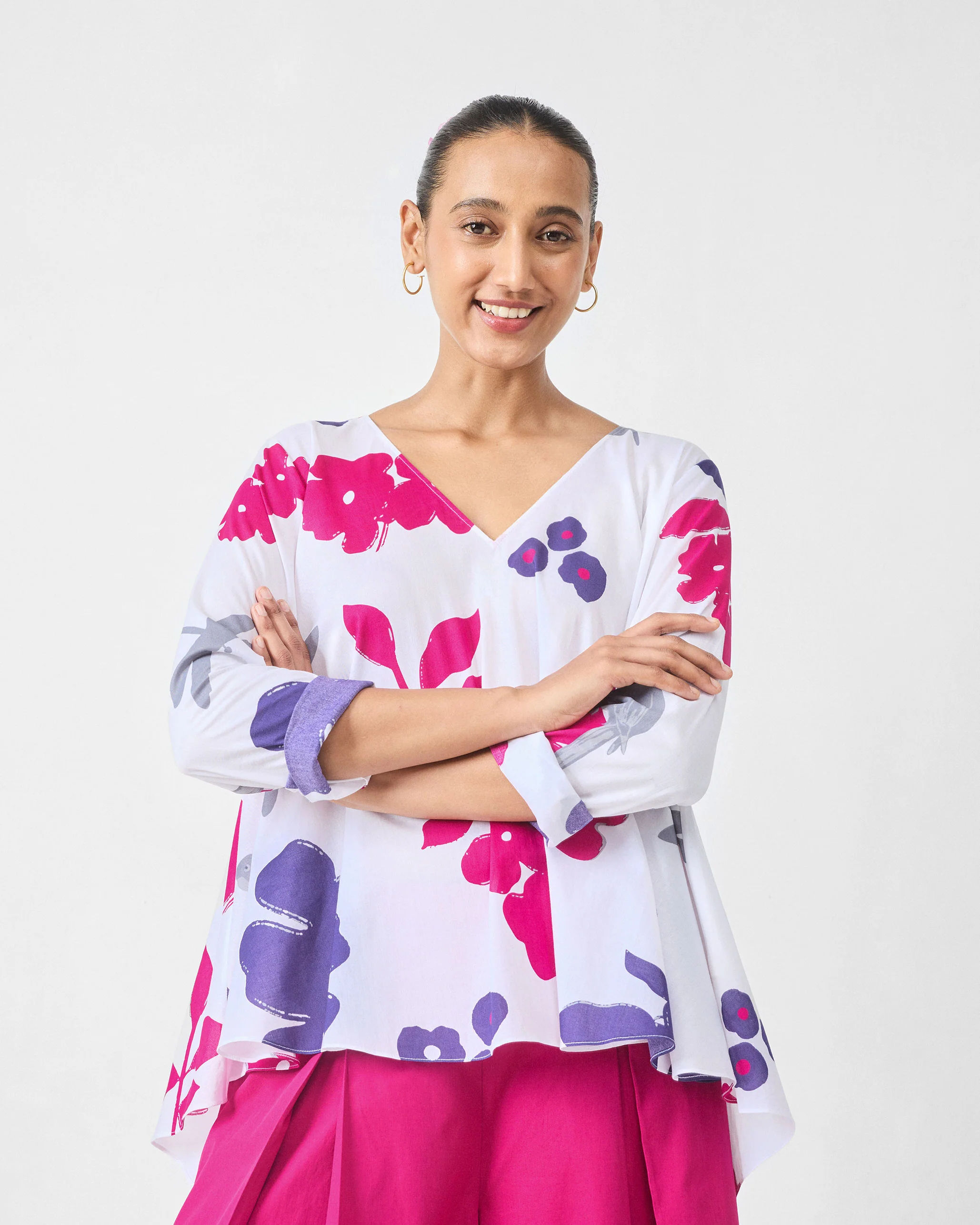 Calicut Top - White & Purple Printed - Image 6
