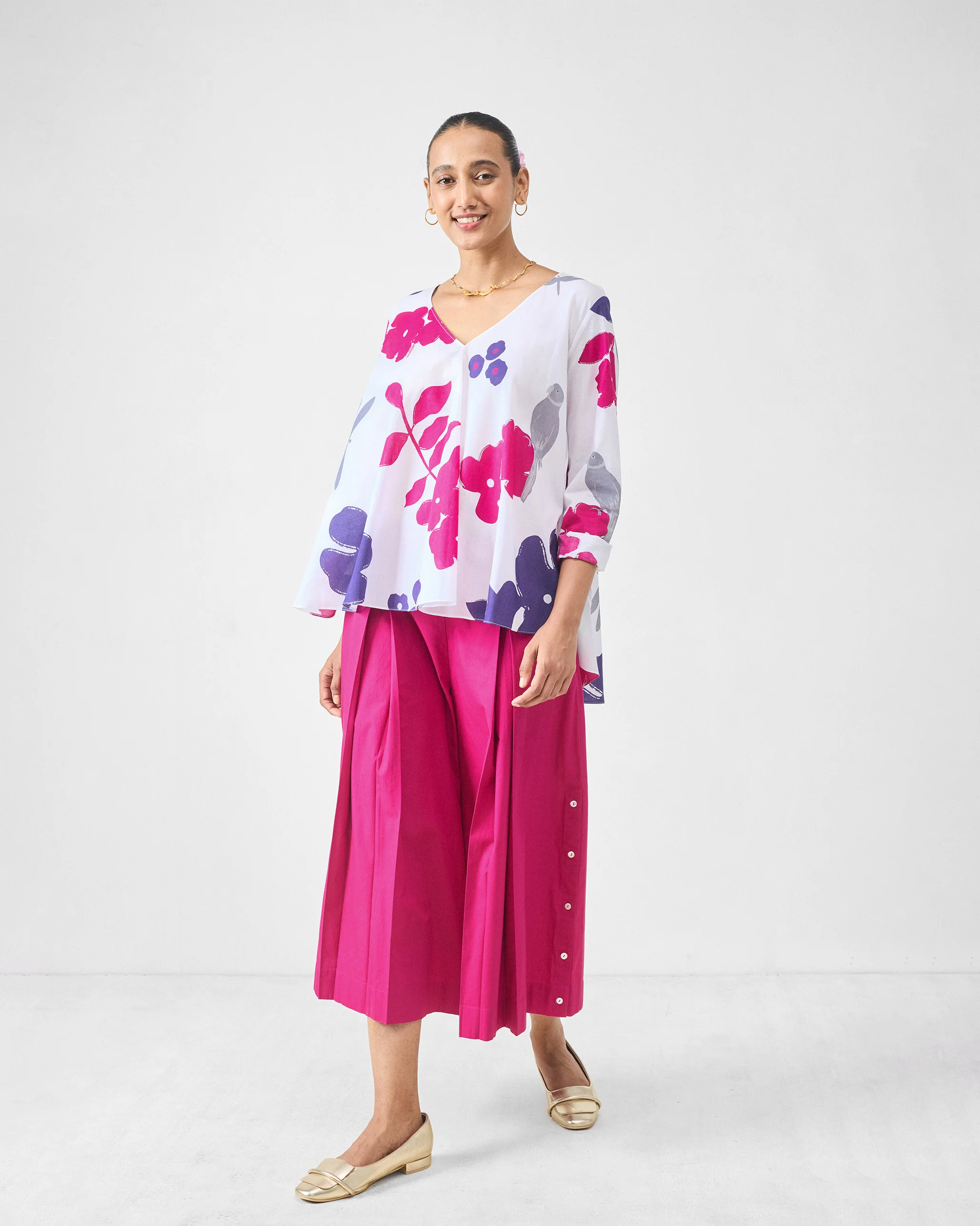 Calicut Top - White & Purple Printed - Image 8