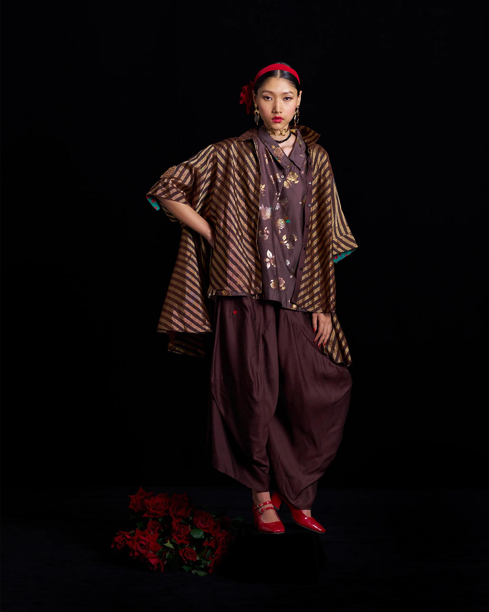 Camber Top - Chocolate Brown & Gold Printed - Image 2