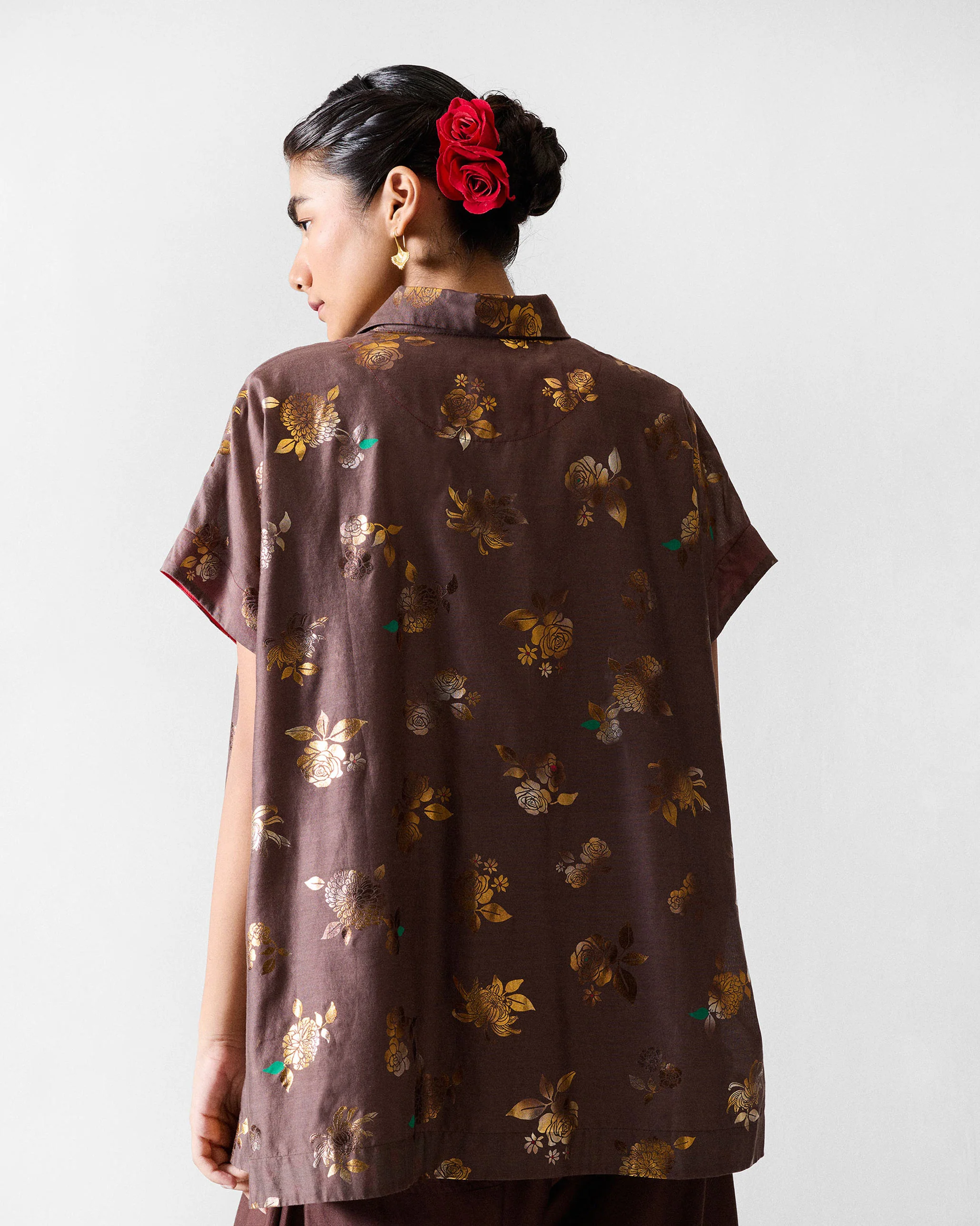Camber Top - Chocolate Brown & Gold Printed - Image 3