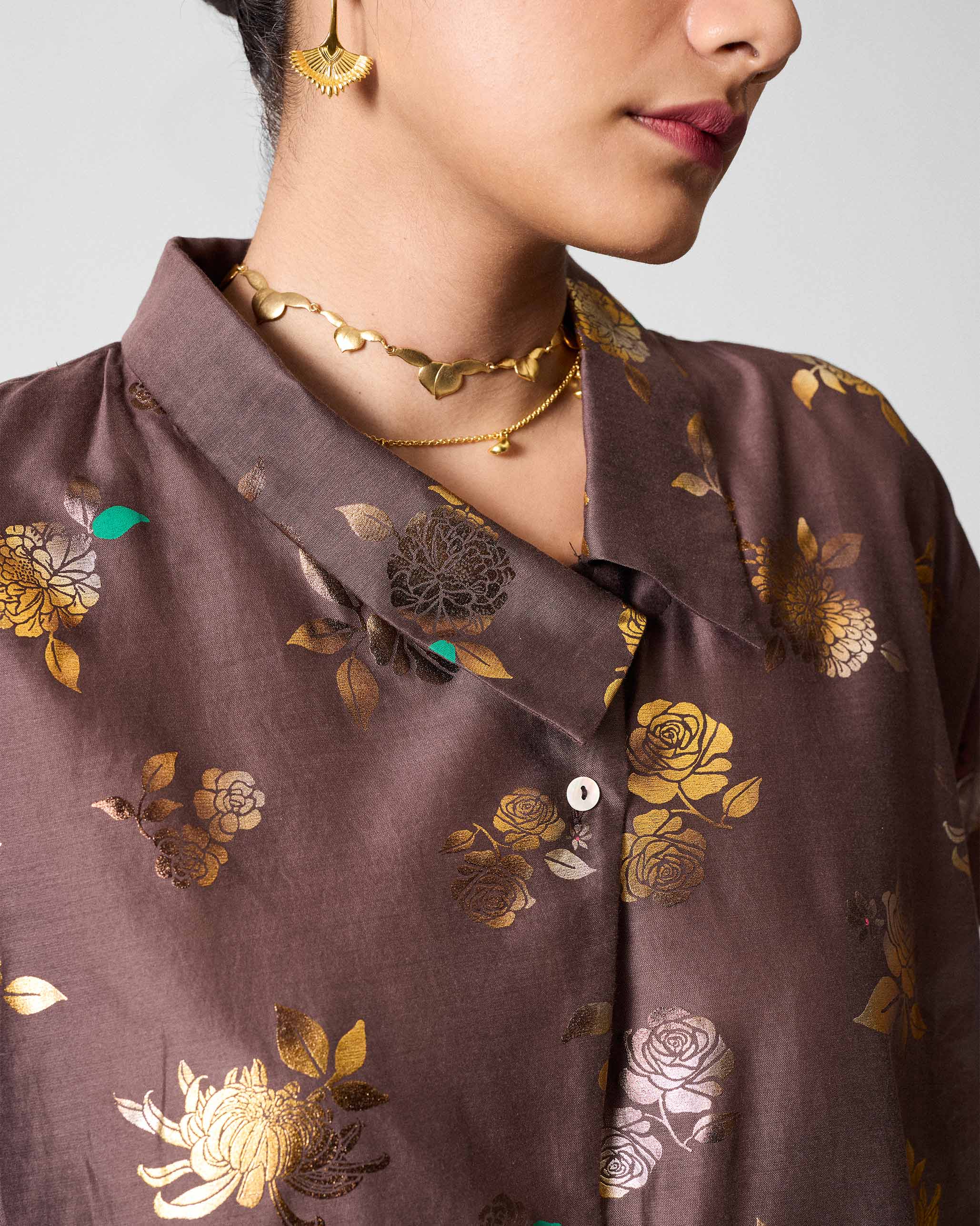 Camber Top - Chocolate Brown & Gold Printed - Image 4