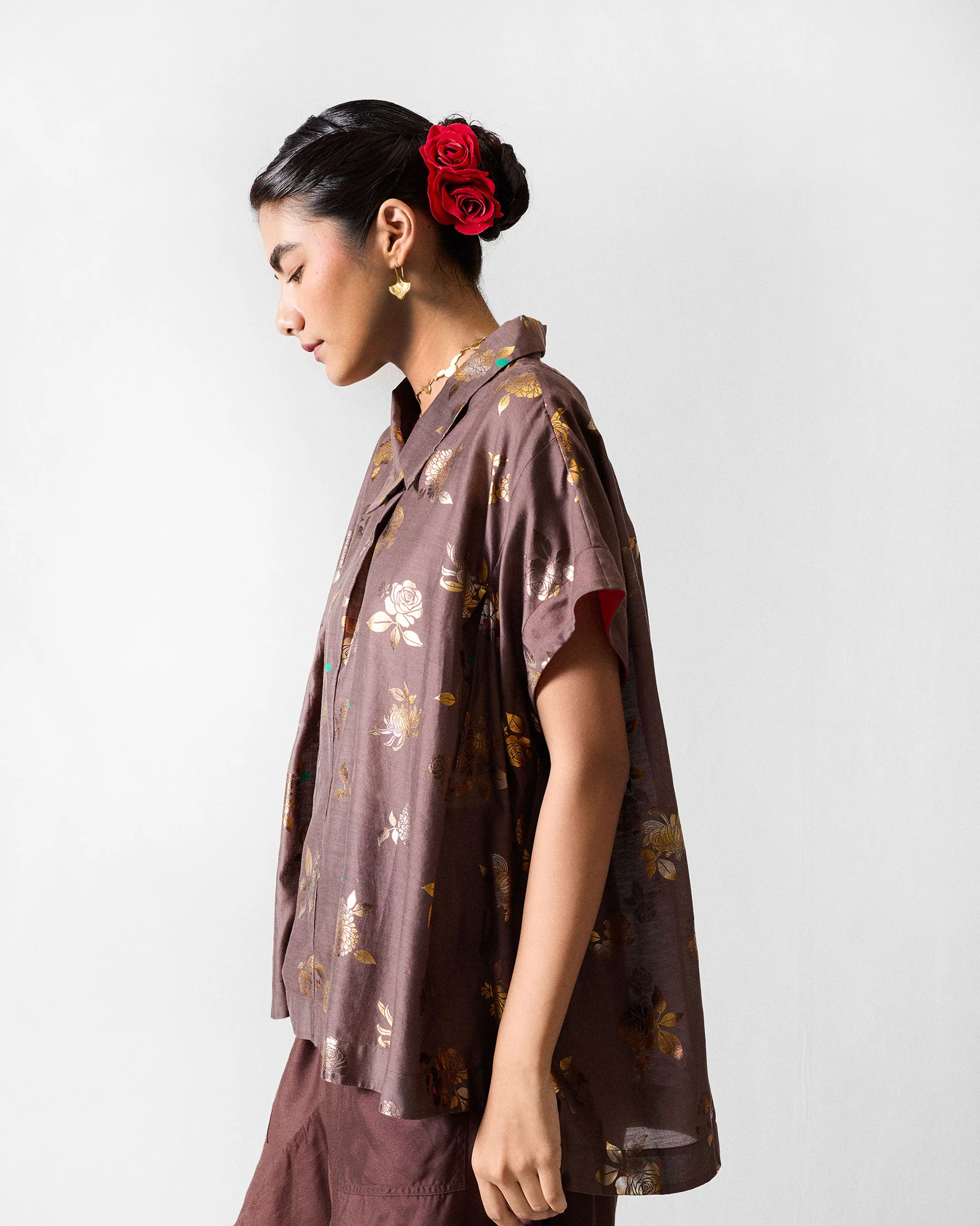 Camber Top - Chocolate Brown & Gold Printed - Image 5