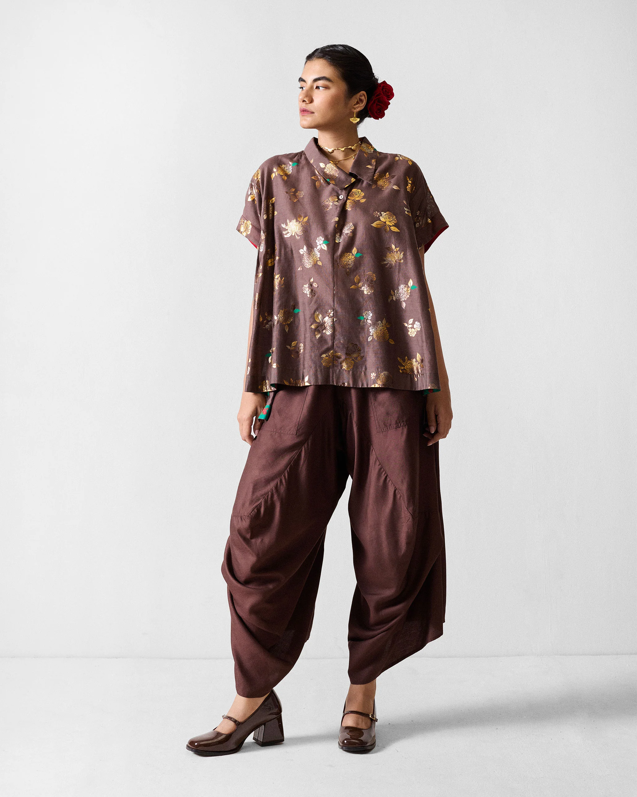 Camber Top - Chocolate Brown & Gold Printed - Image 6