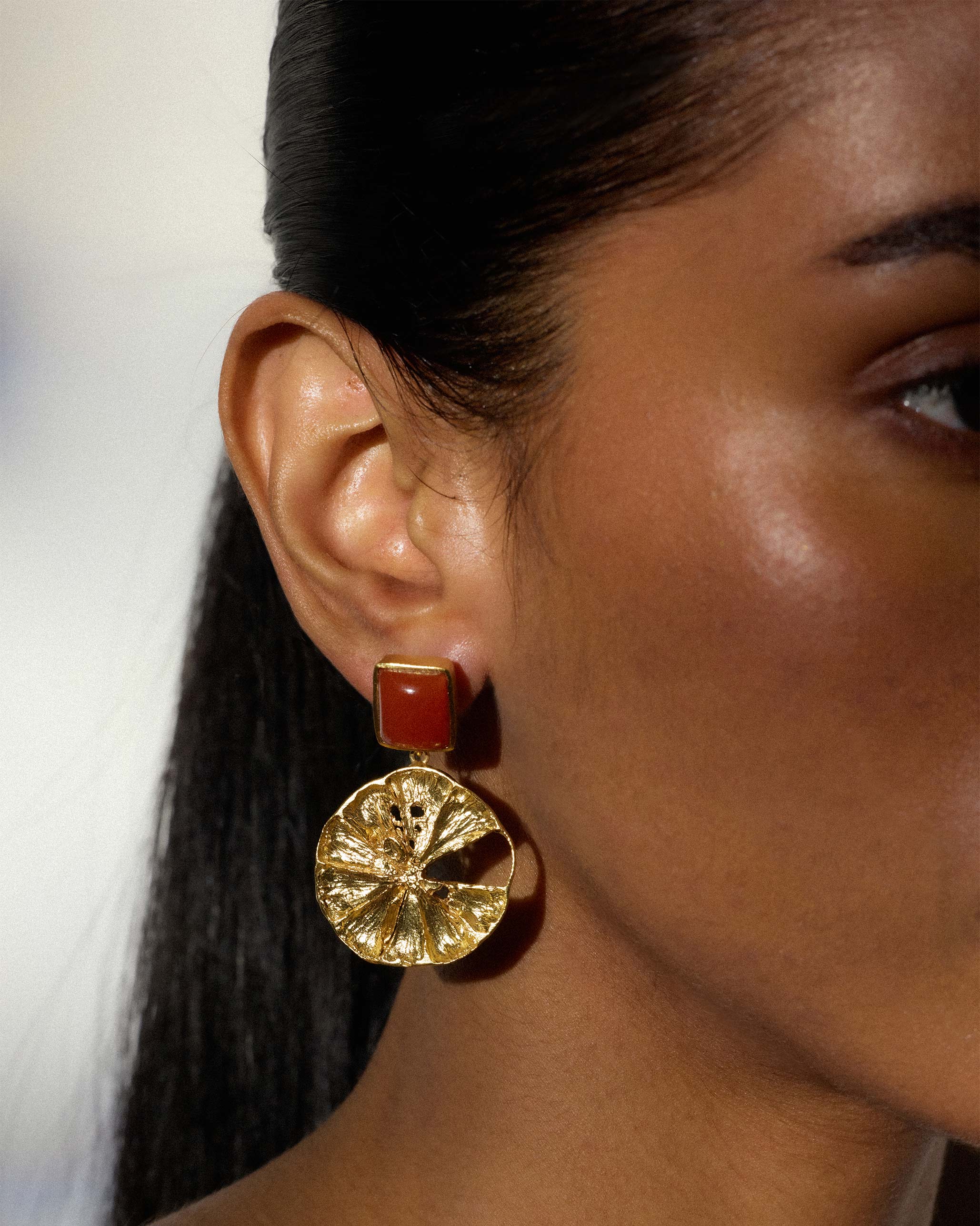 Carnelian Lemon Drop Earrings - Gold - Image 2