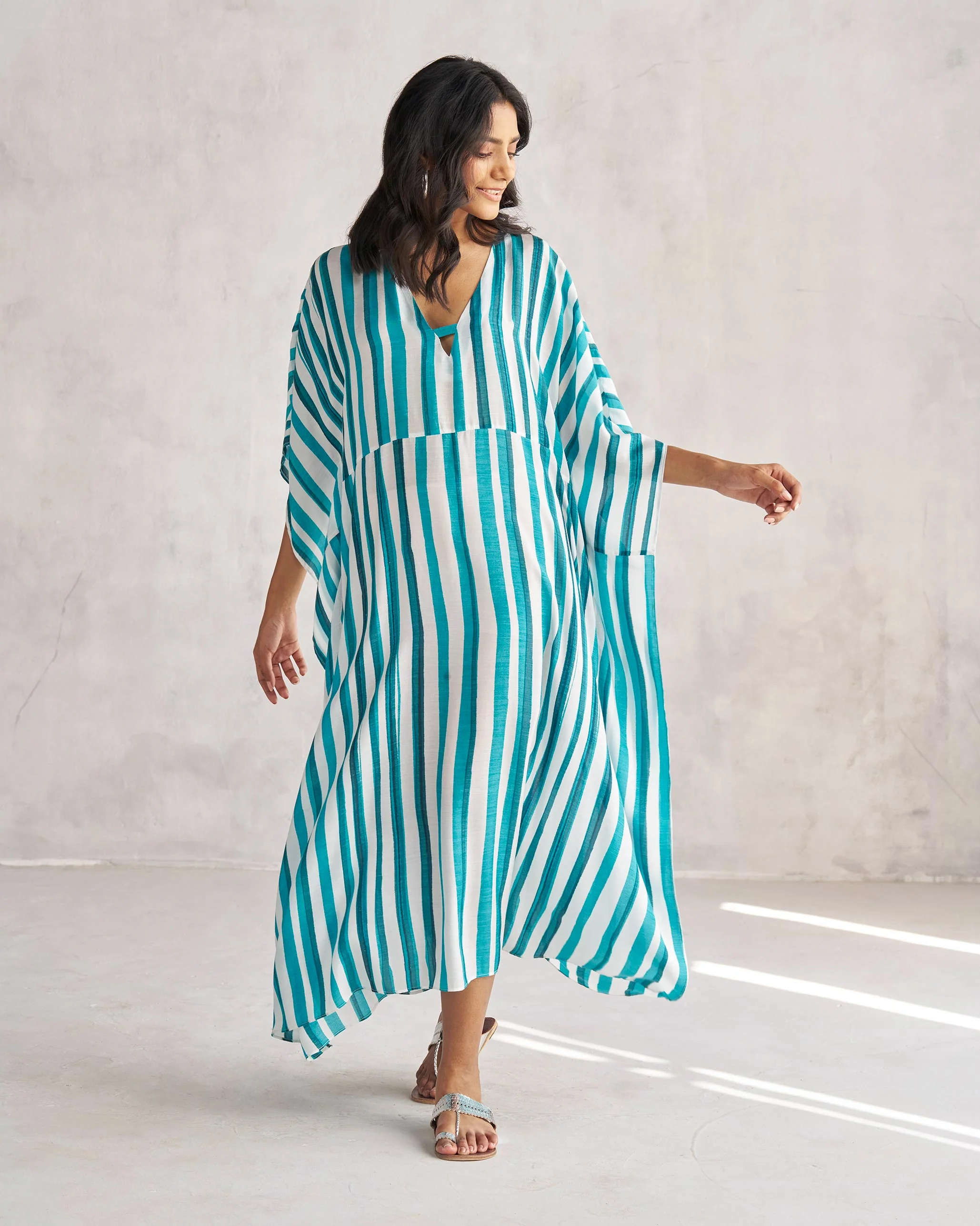 Celeste Kaftan - Teal & White Tssxnb - Image 4
