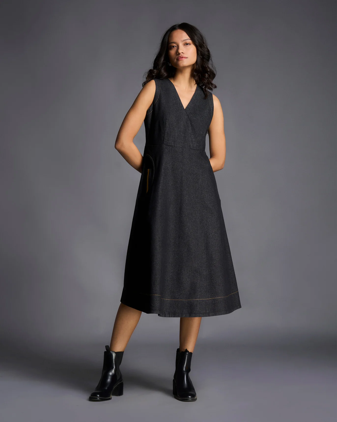 Celeste Overlap Dress - Charcoal - Image 5