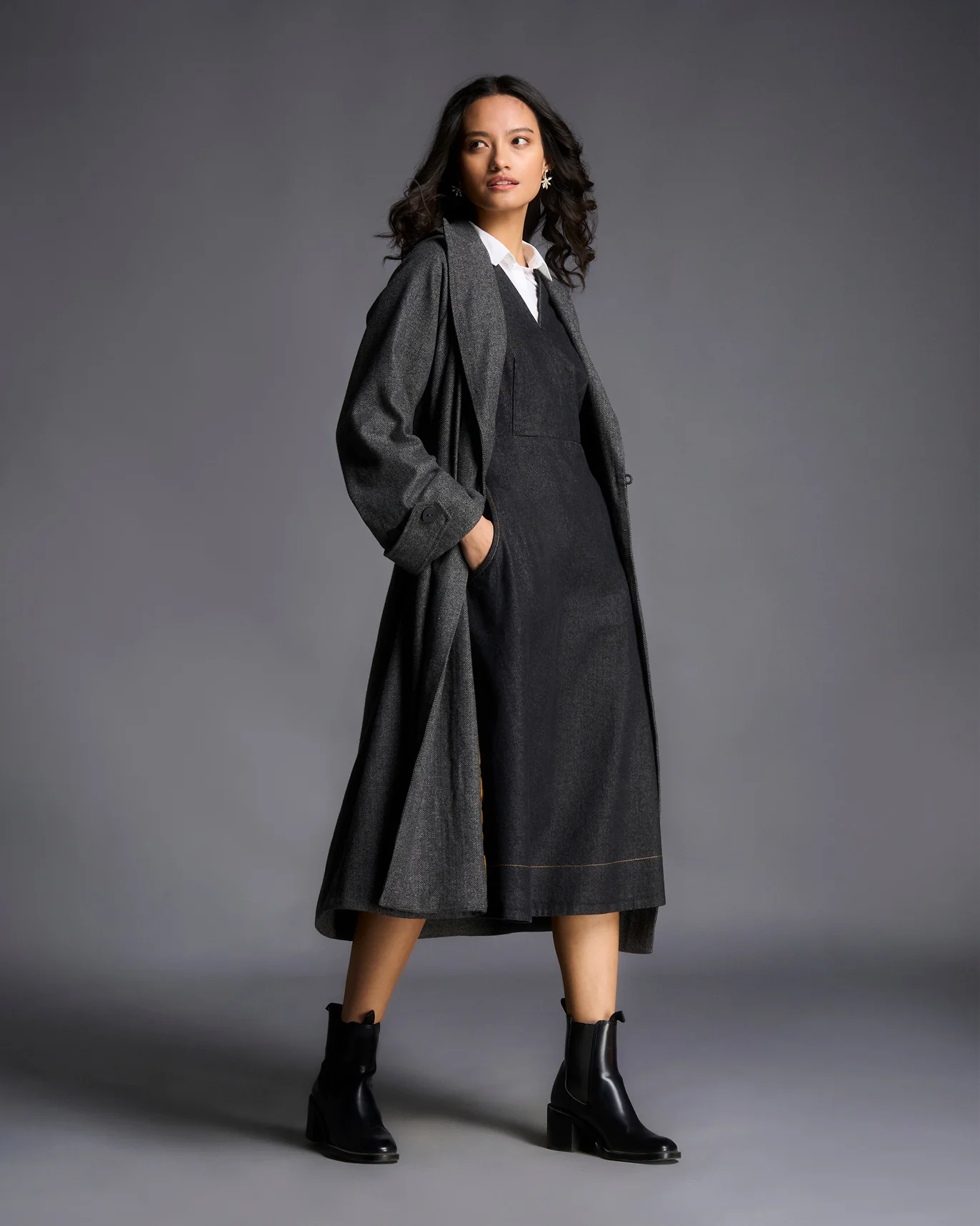 Celeste Overlap Dress - Charcoal - Image 6