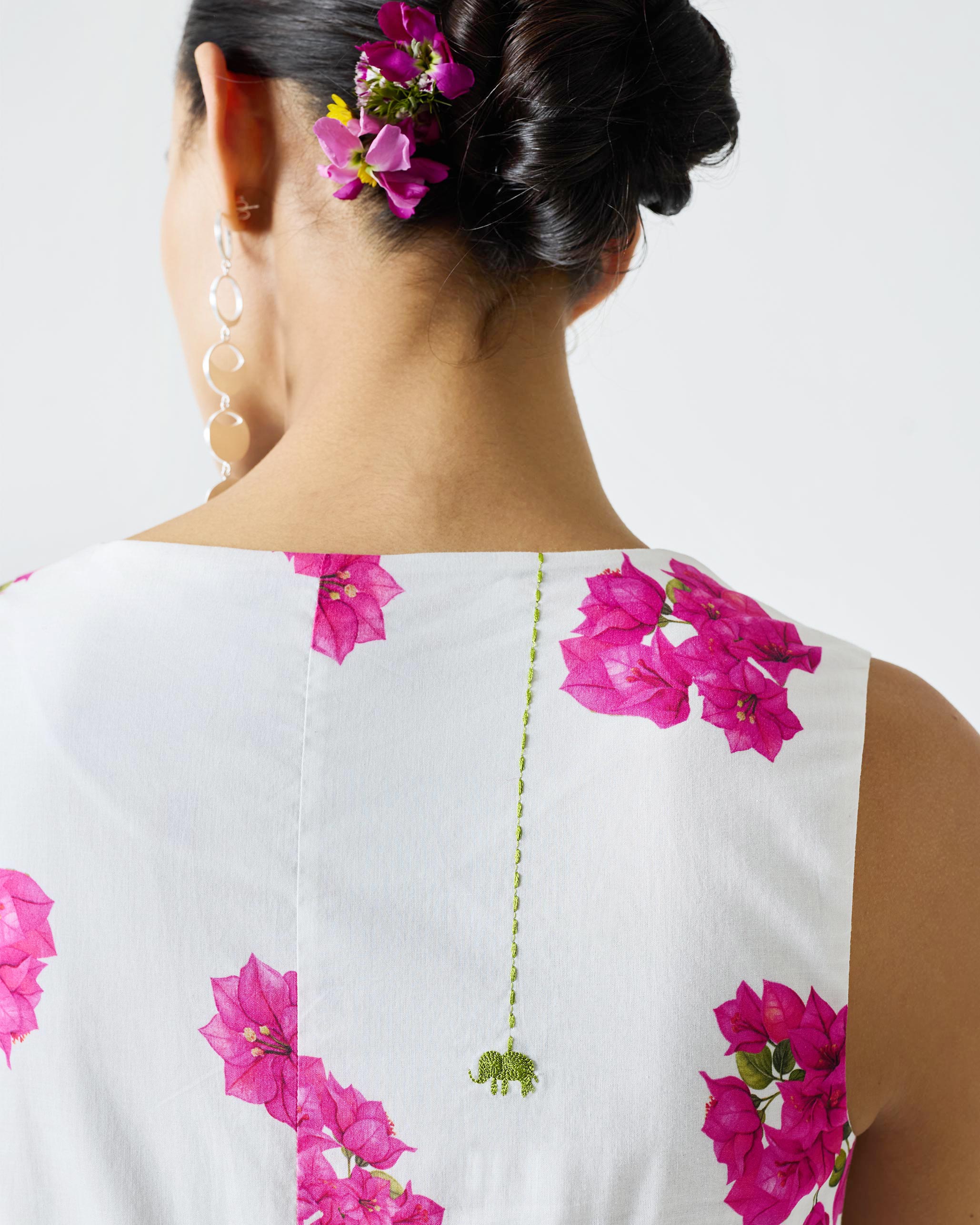 Ceylon Layered Dress - White & Fuchsia Print - Image 5