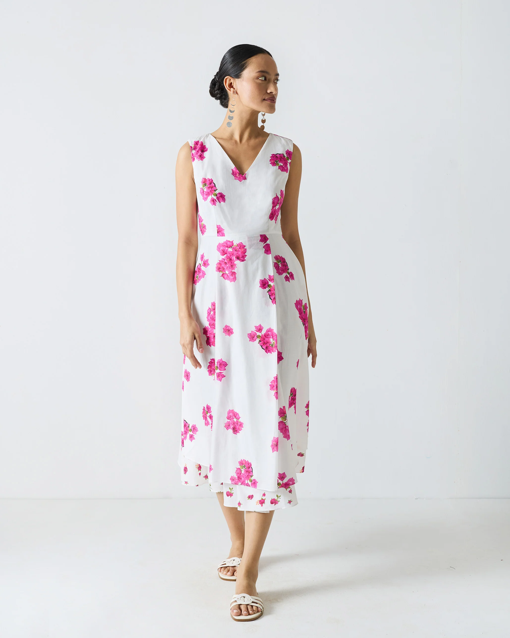 Ceylon Layered Dress - White & Fuchsia Print - Image 8